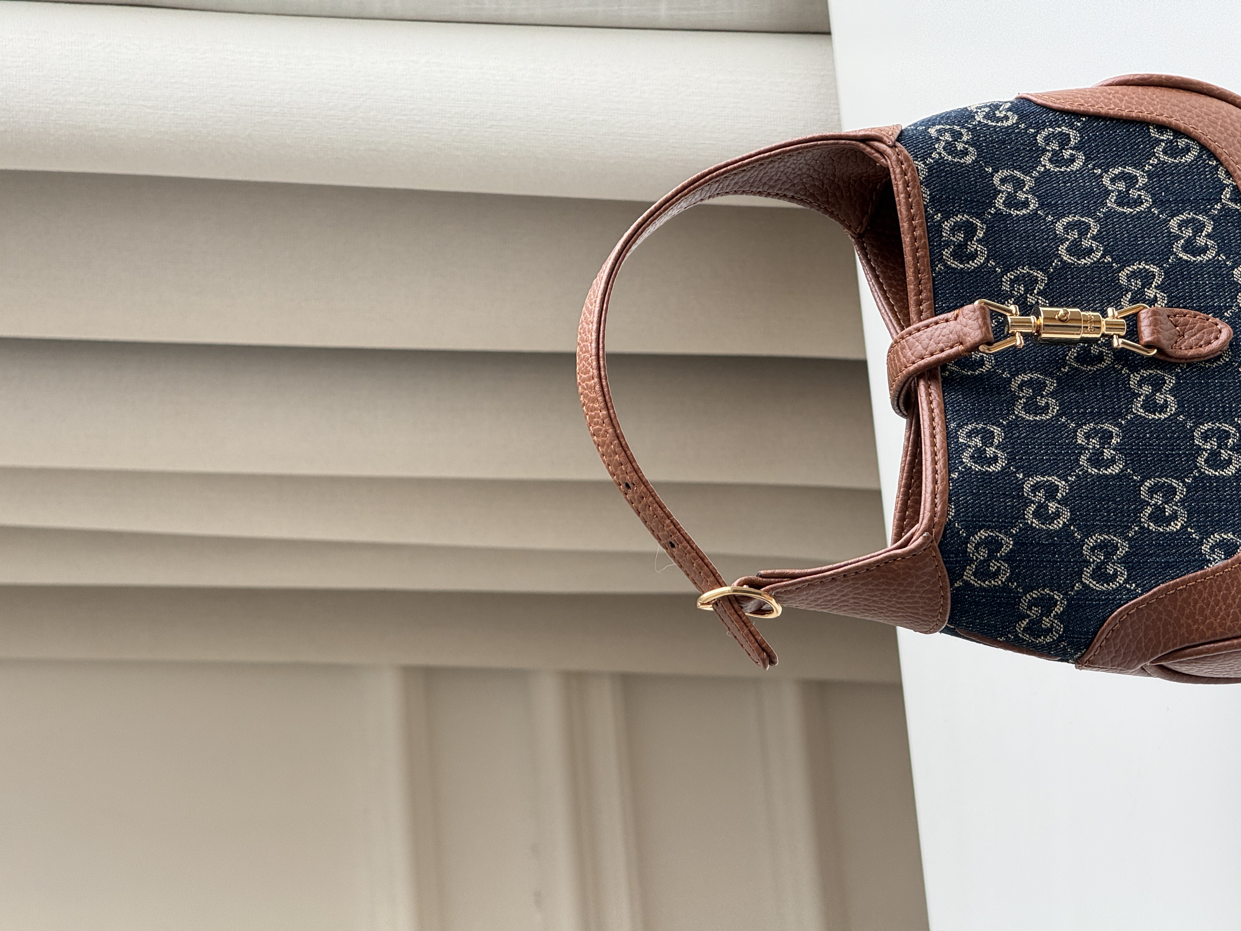 Gucci Mini Jackie Denim GG Monogram Leather Trim Hobo Handbag