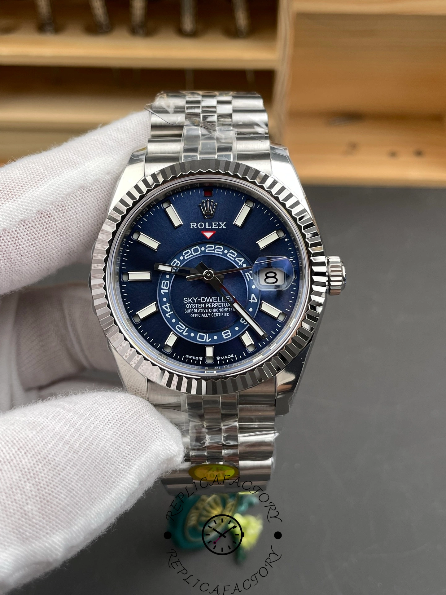 Rolex Sky-Dweller 42 m336934 0006 Fluted Bezel Blue Dial Replica Watch