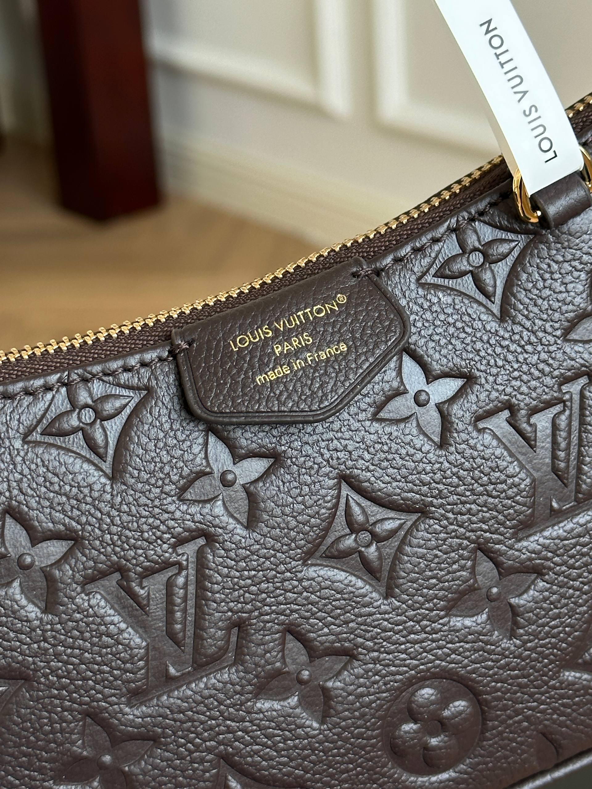 Louis Vuitton Dark Brown Embossed Monogram Leather Zip Shoulder Bag