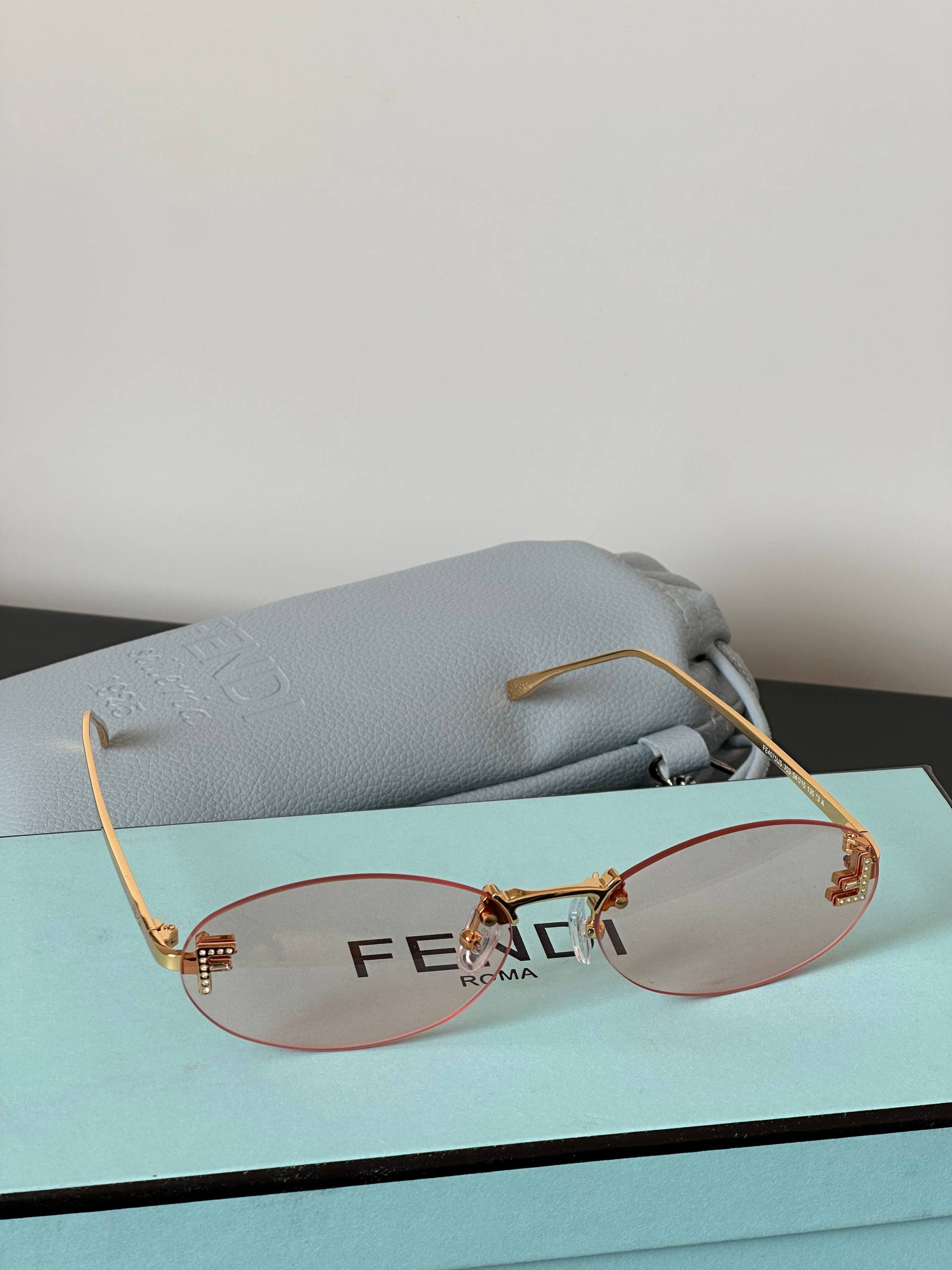 Fendi First Crystal Oval Rimless Sunglasses