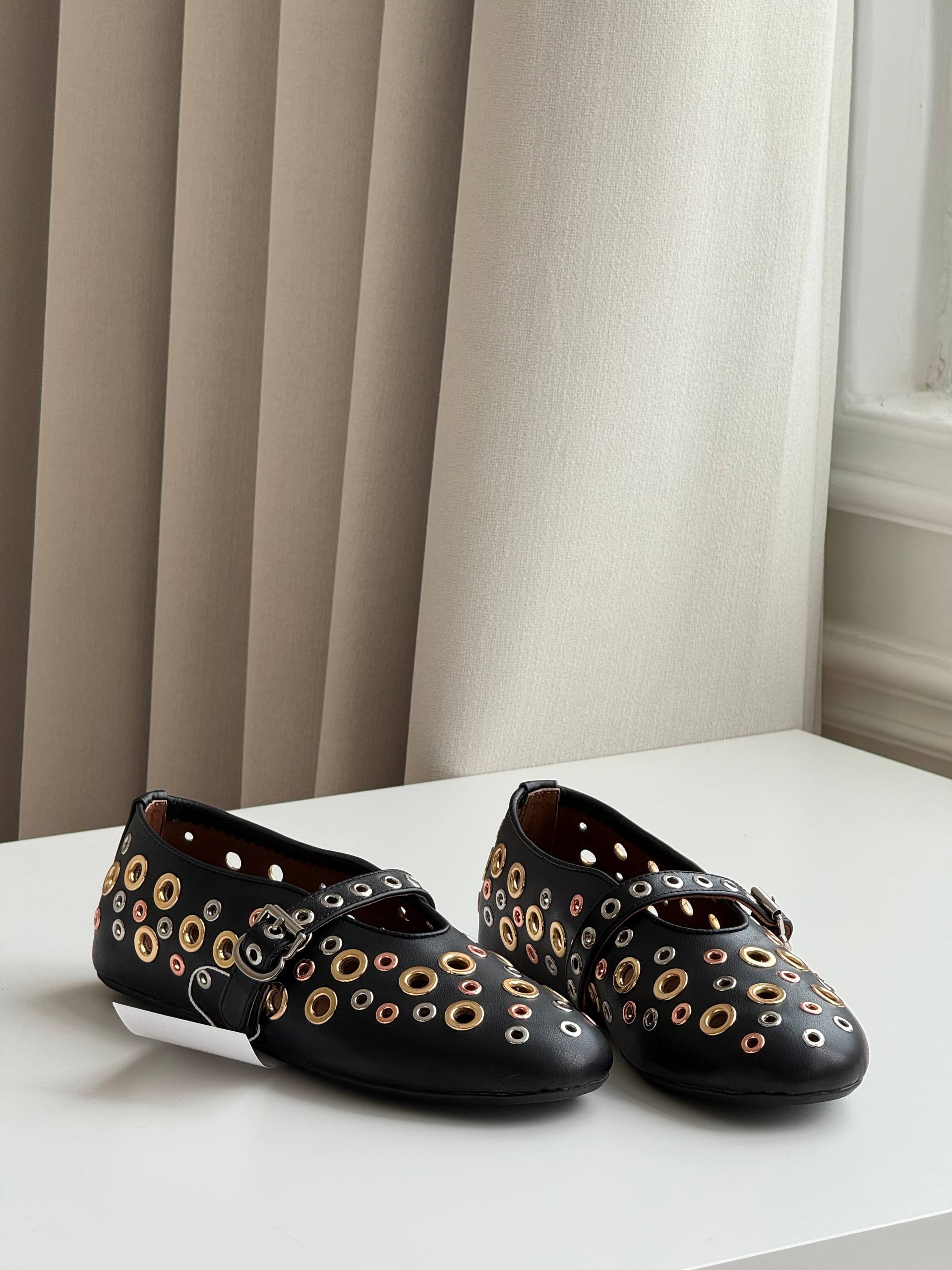 Multi-Tone Studded Leather Mary Jane Flats