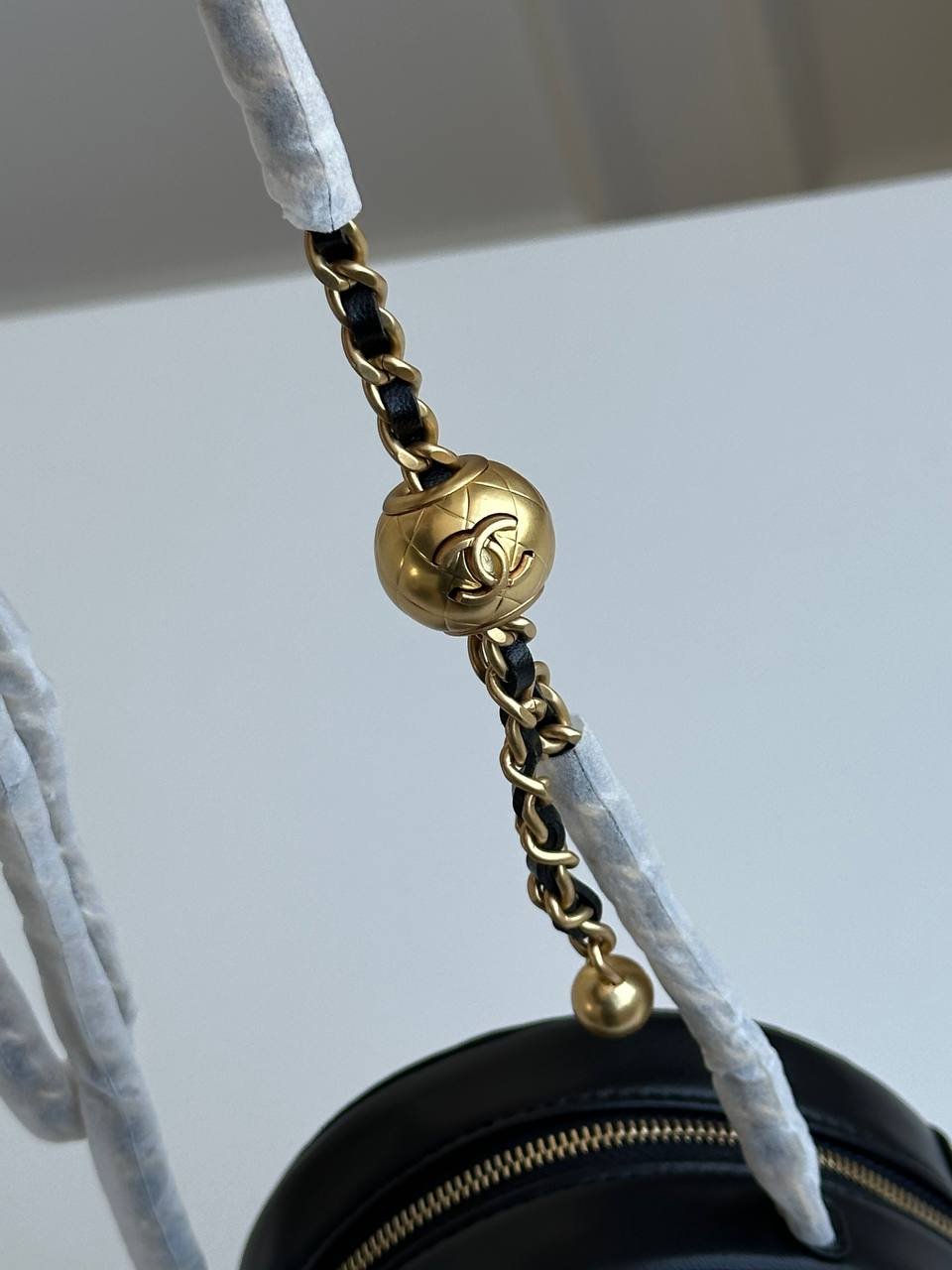 Chanel Classic Quilted Round Coin Purse on Chain / Round Clutch with Chain