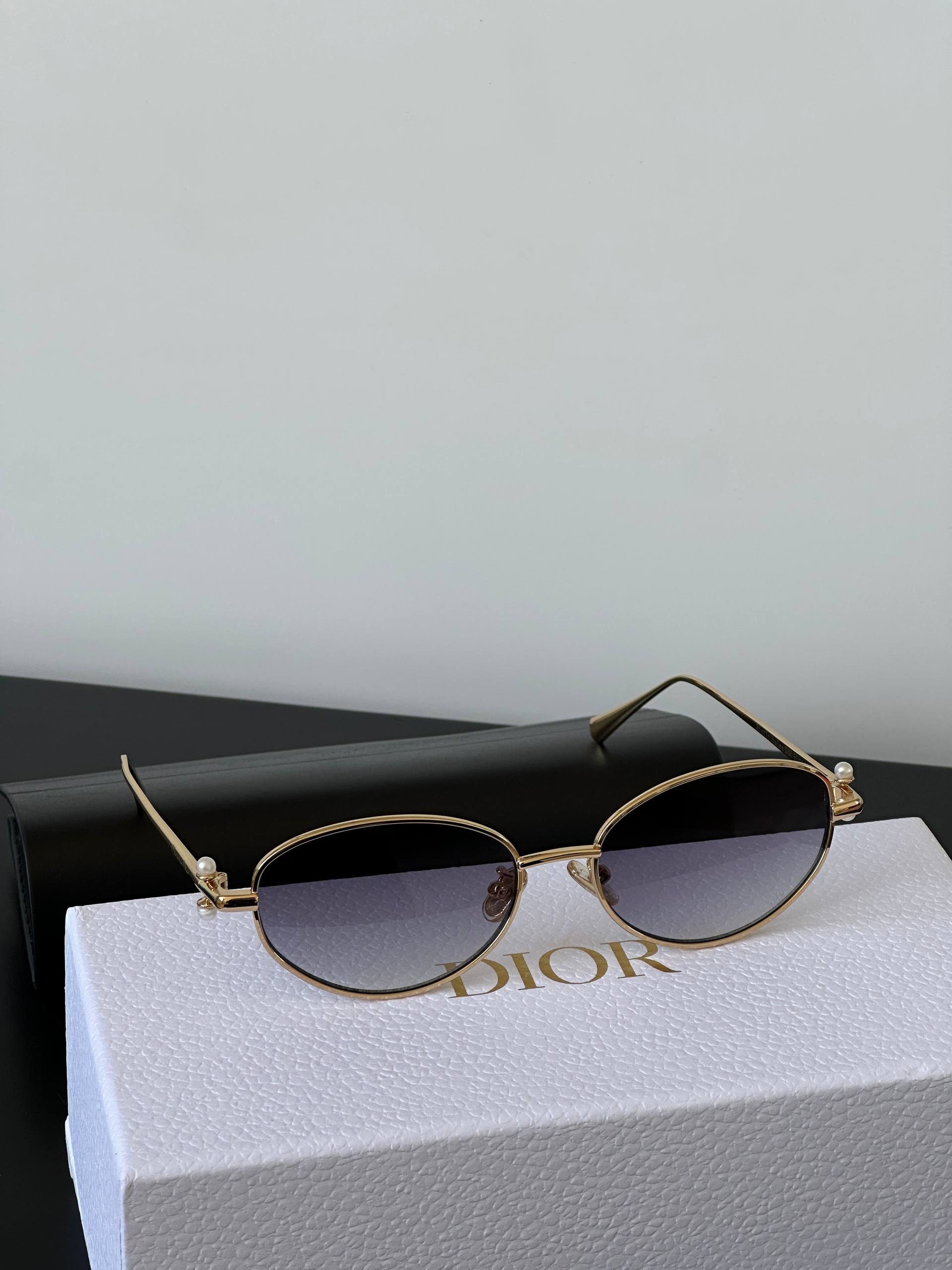 Dior Oval Metal Sunglasses with Pearl Detail