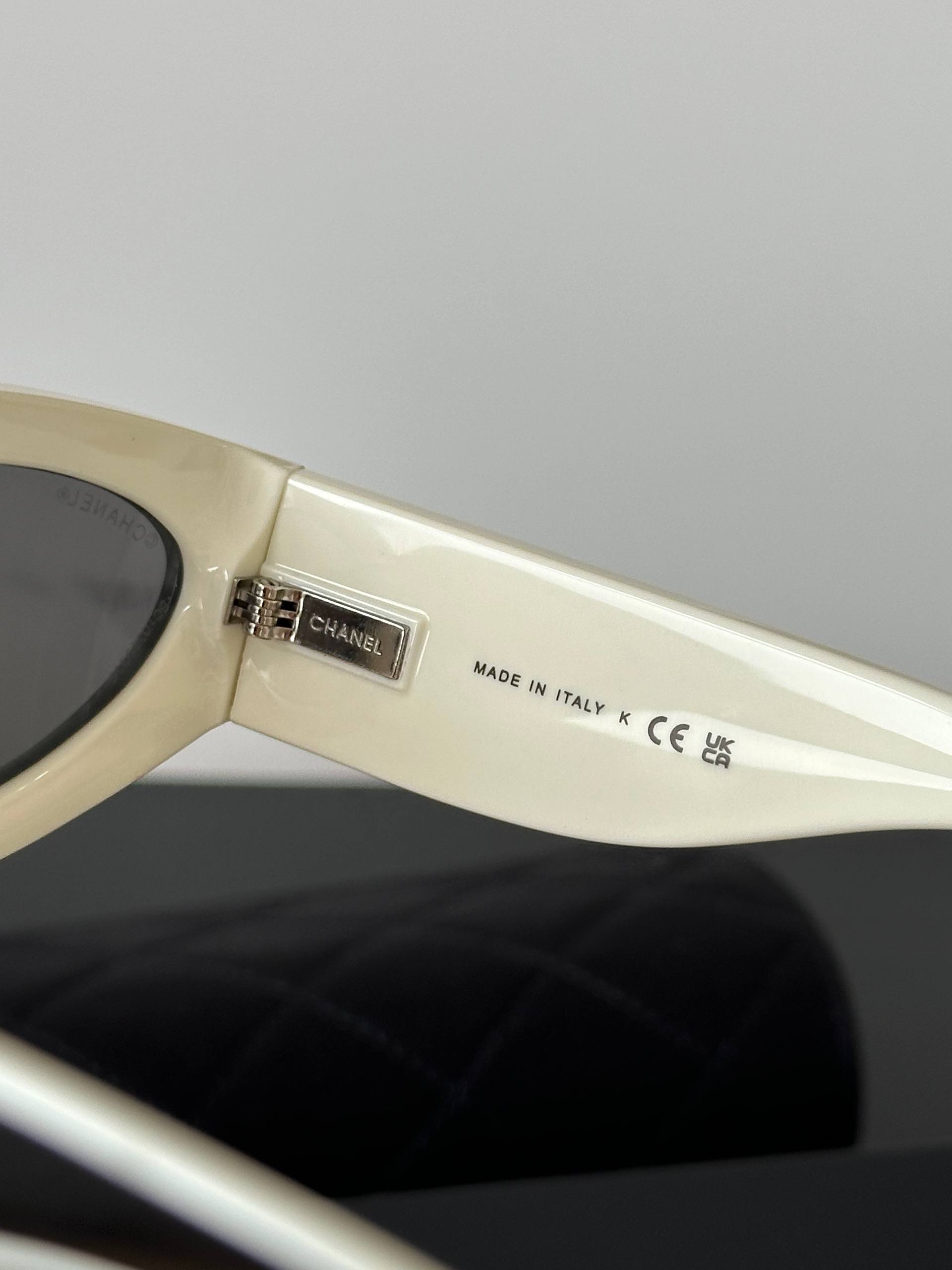CHANEL CH6056 Black & White Cat-Eye Sunglasses (Nylon Fiber Frame)