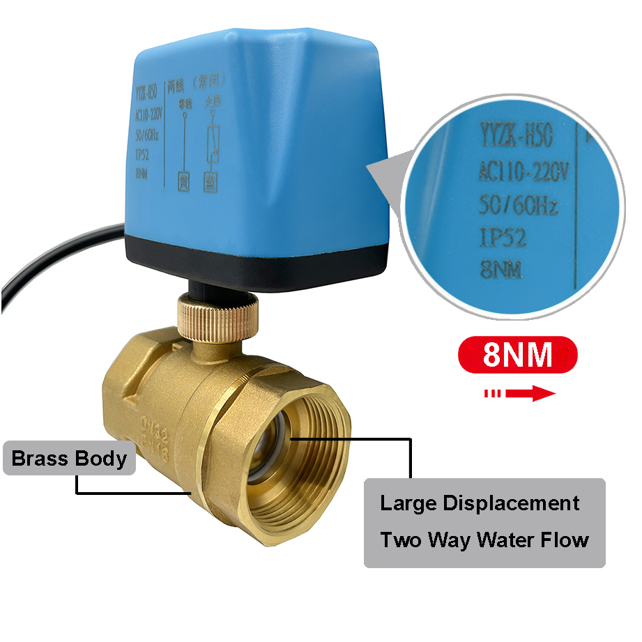 Normally Closed (NC) / Open (NO) Electric Ball Valve 110V 220V 12V 24V - 2 Wire Brass Motorized Ball Valves Big Torque 1/2