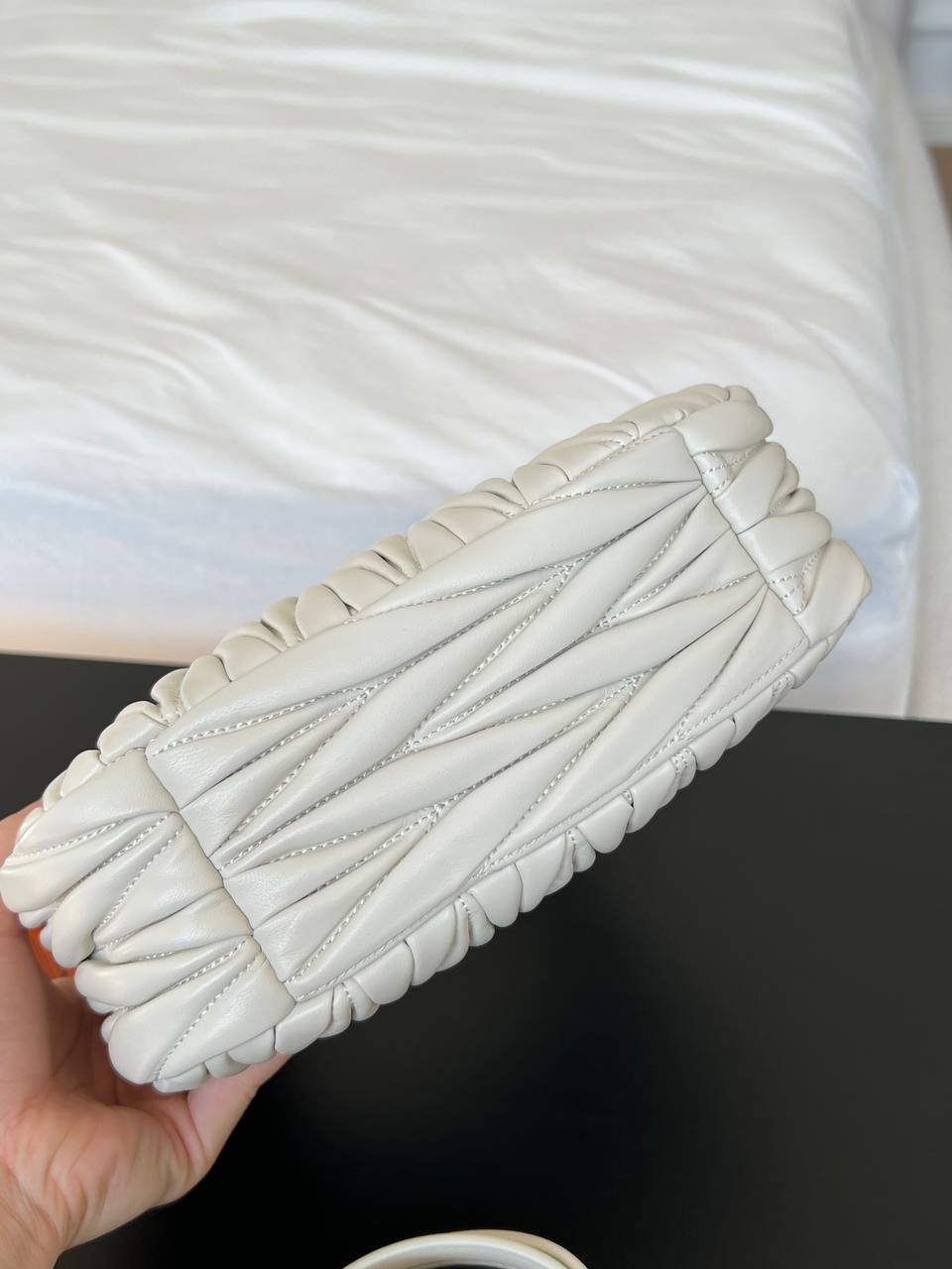 Miu Miu White Matelassé Nappa Leather Mini Hobo Handbag