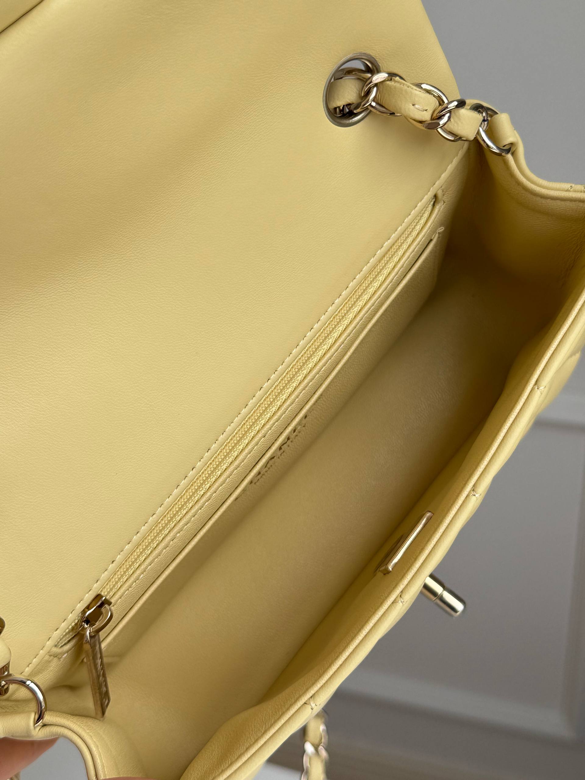 Chanel Classic Flap Small Quilted Lambskin Bag in Pastel Yellow