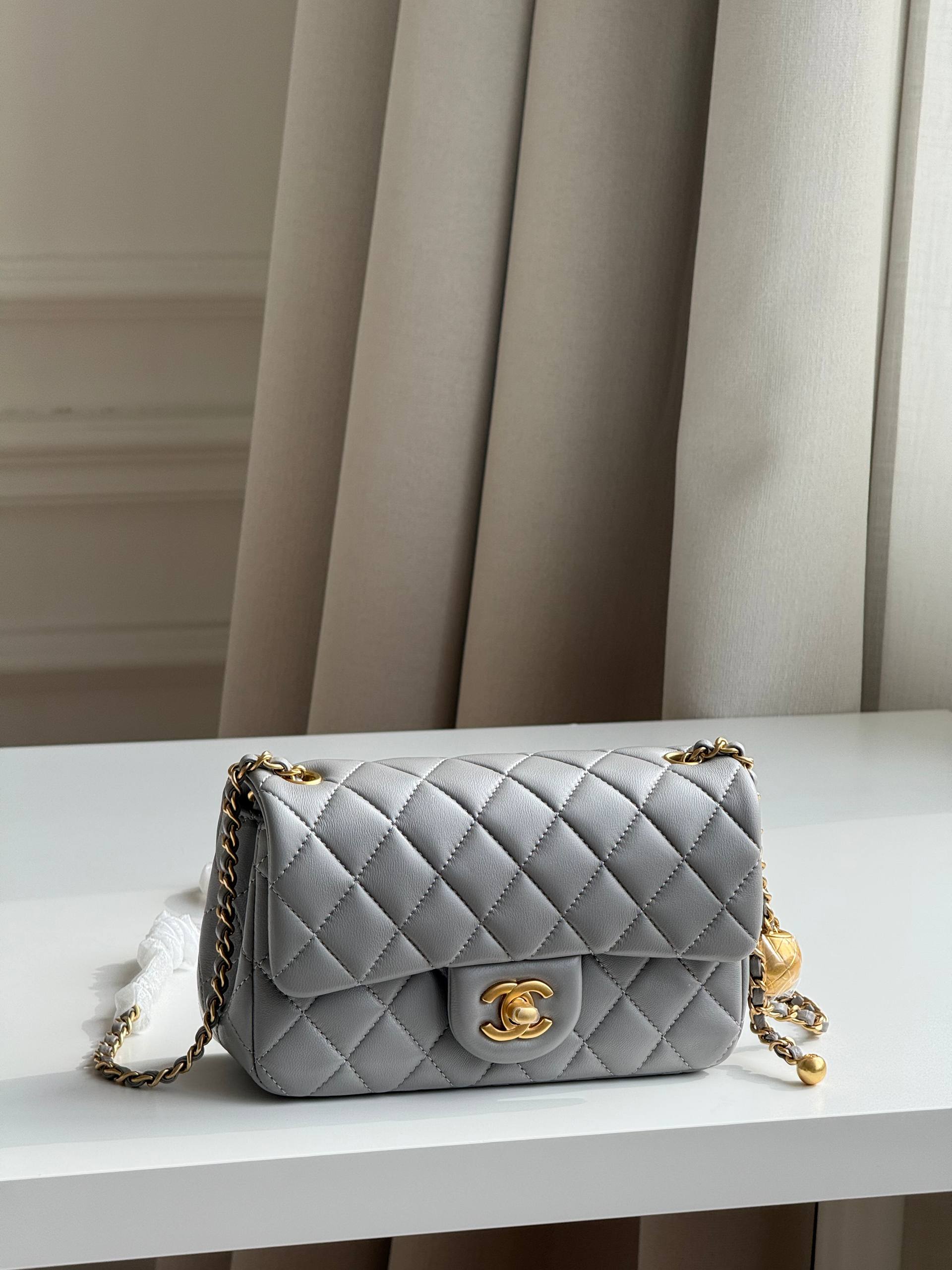 Chanel Classic Flap Mini Square Bag with Gold Ball Adjustment Buckle