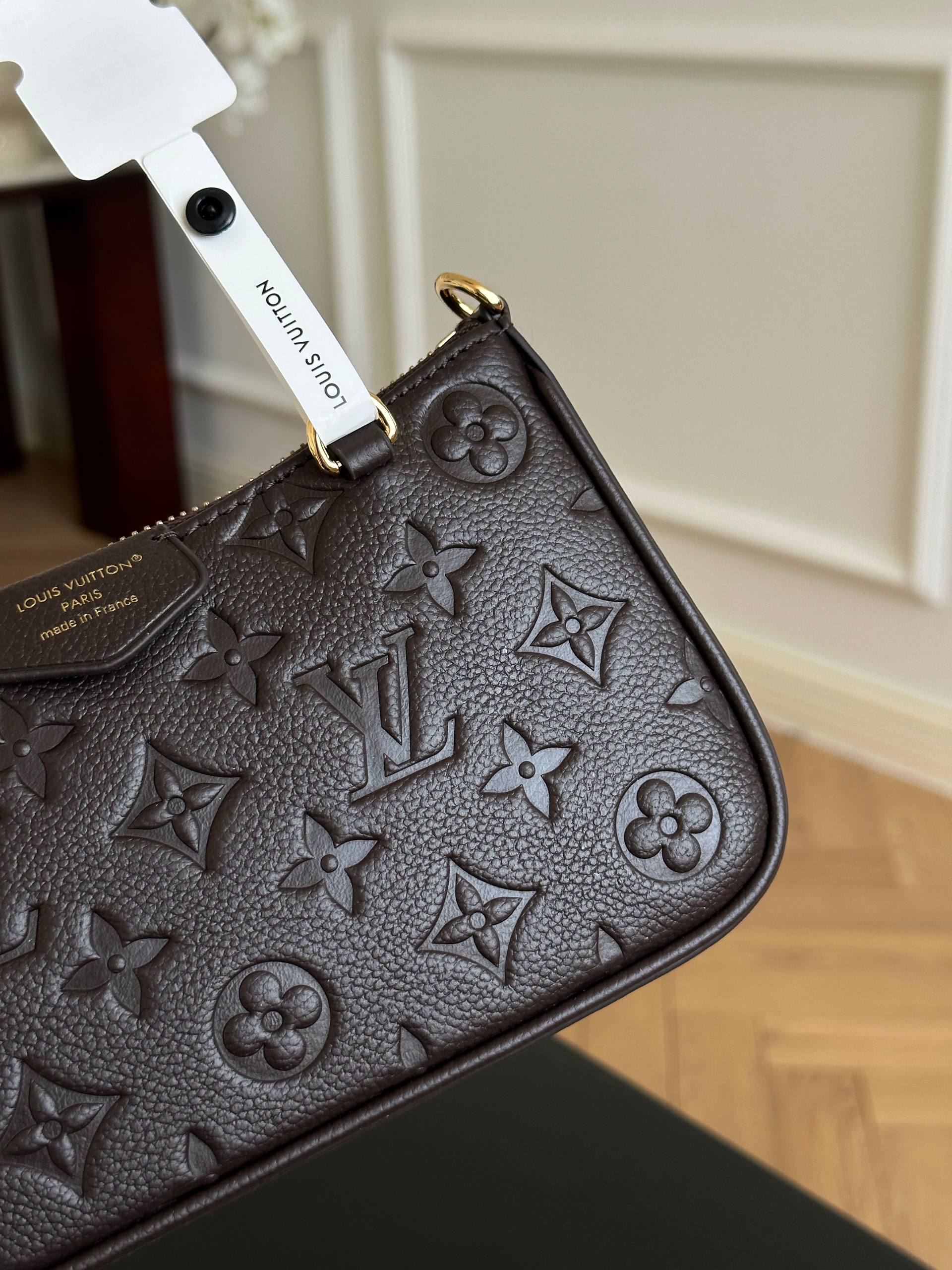 Louis Vuitton Dark Brown Embossed Monogram Leather Zip Shoulder Bag
