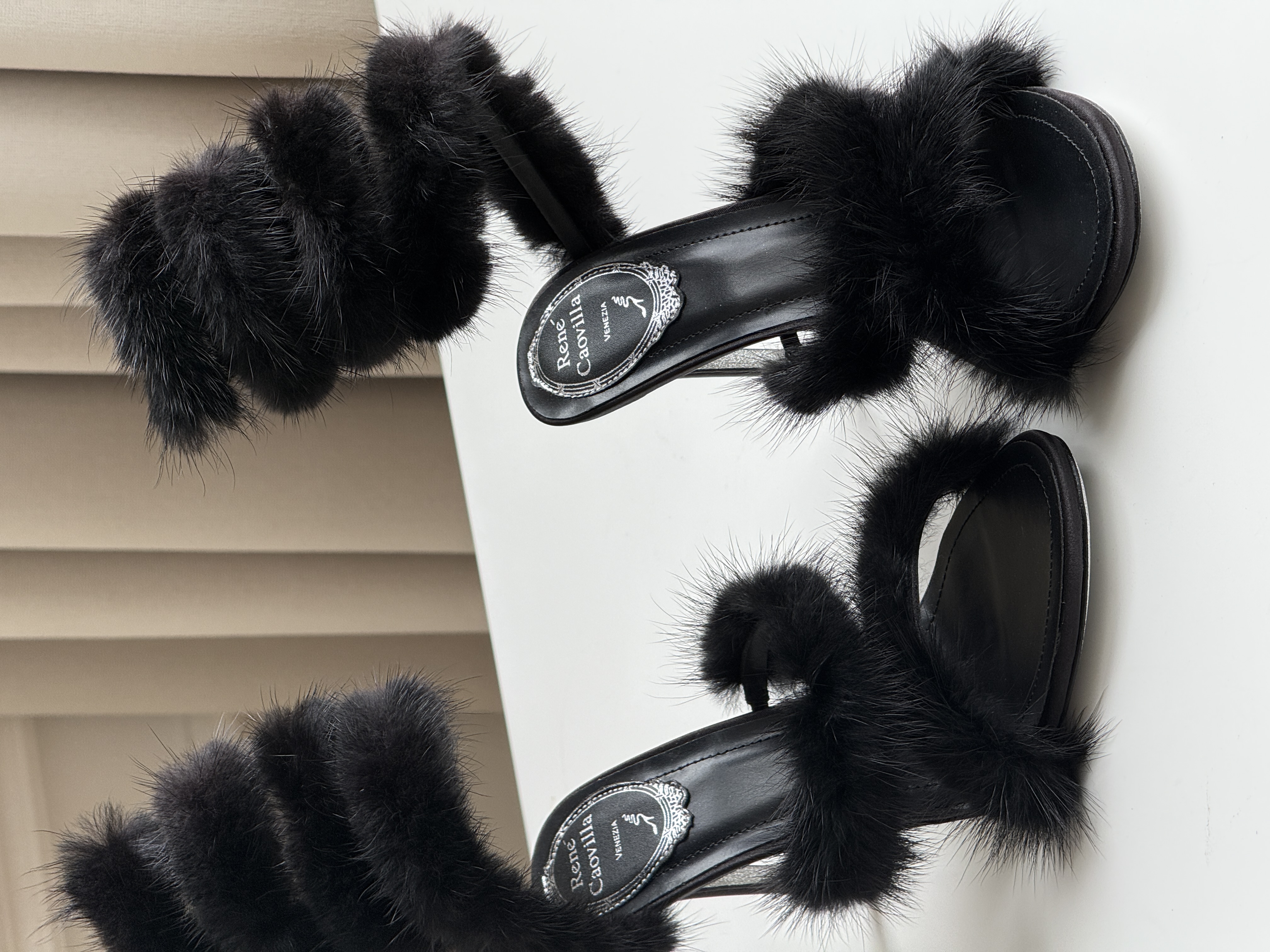 Rene Caovilla Mink Fur Snake-Wrap High-Heel Sandals