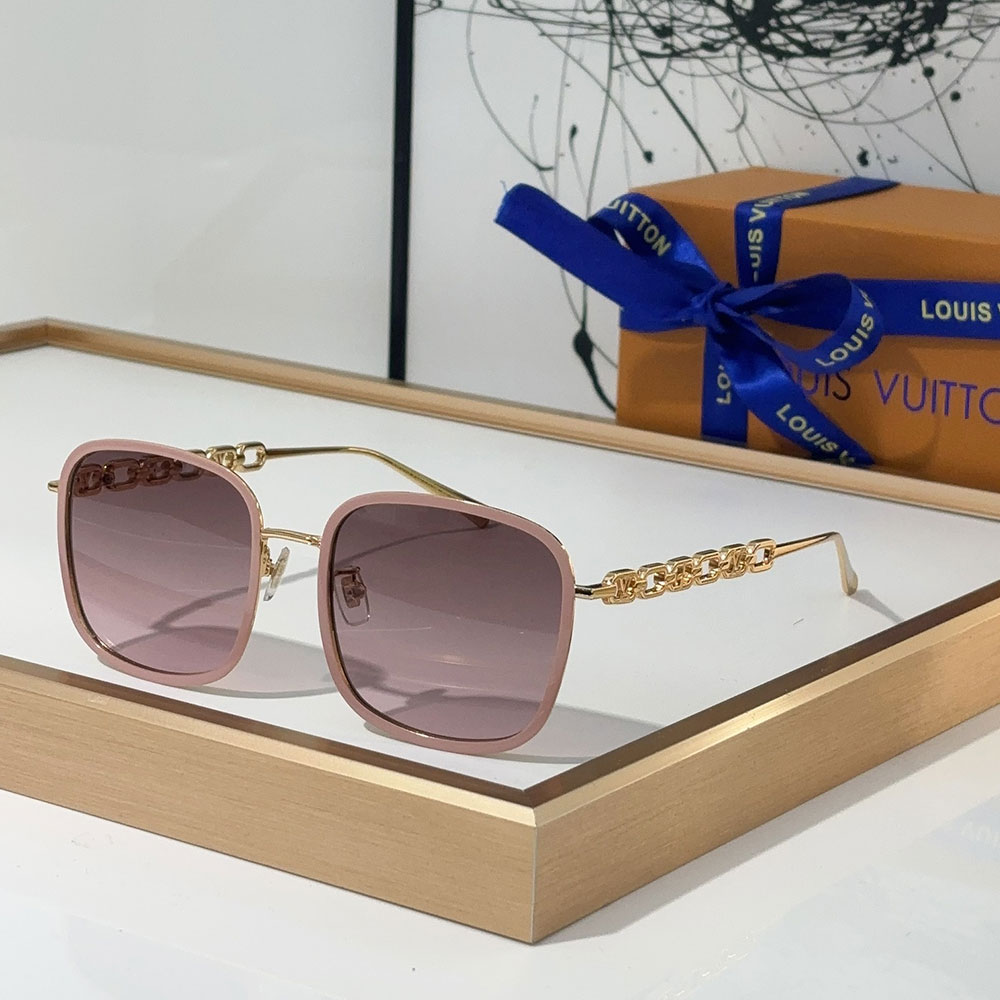 LV Mirror Leg Hollowed Out Logo  sunglasses Top quality