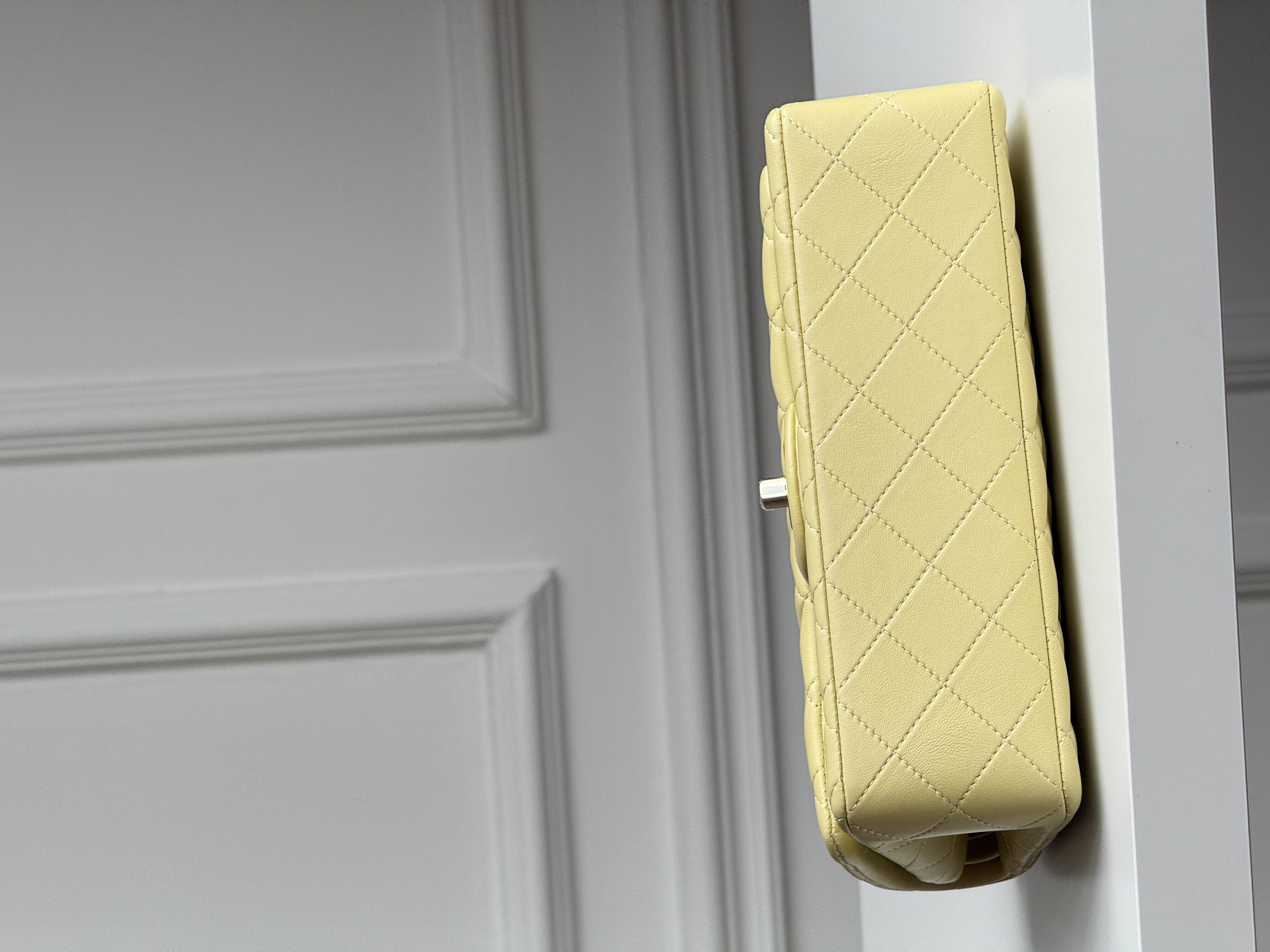 CHANEL Classic Flap Medium, Lambskin Classic Flap Bag in Pale Yellow