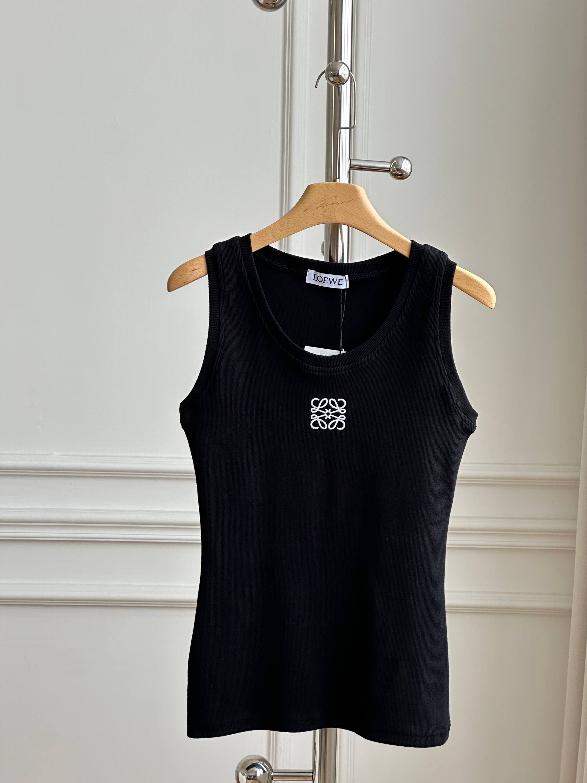 LOEWE Black Ribbed Embroidered Tank Top