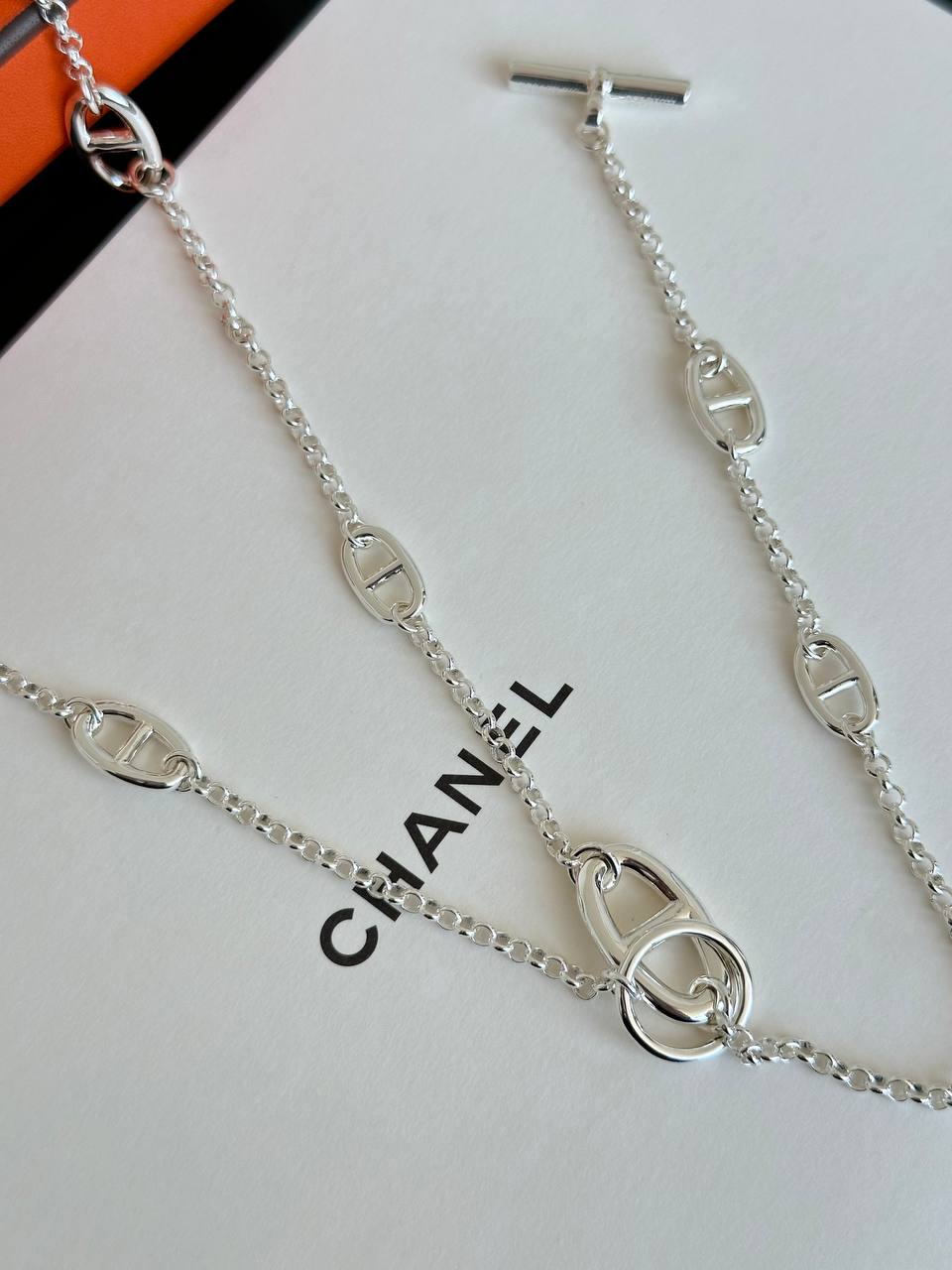 Hermès Chaine d'Ancre Silver Long Necklace & Waist Chain With OT Toggle Clasp