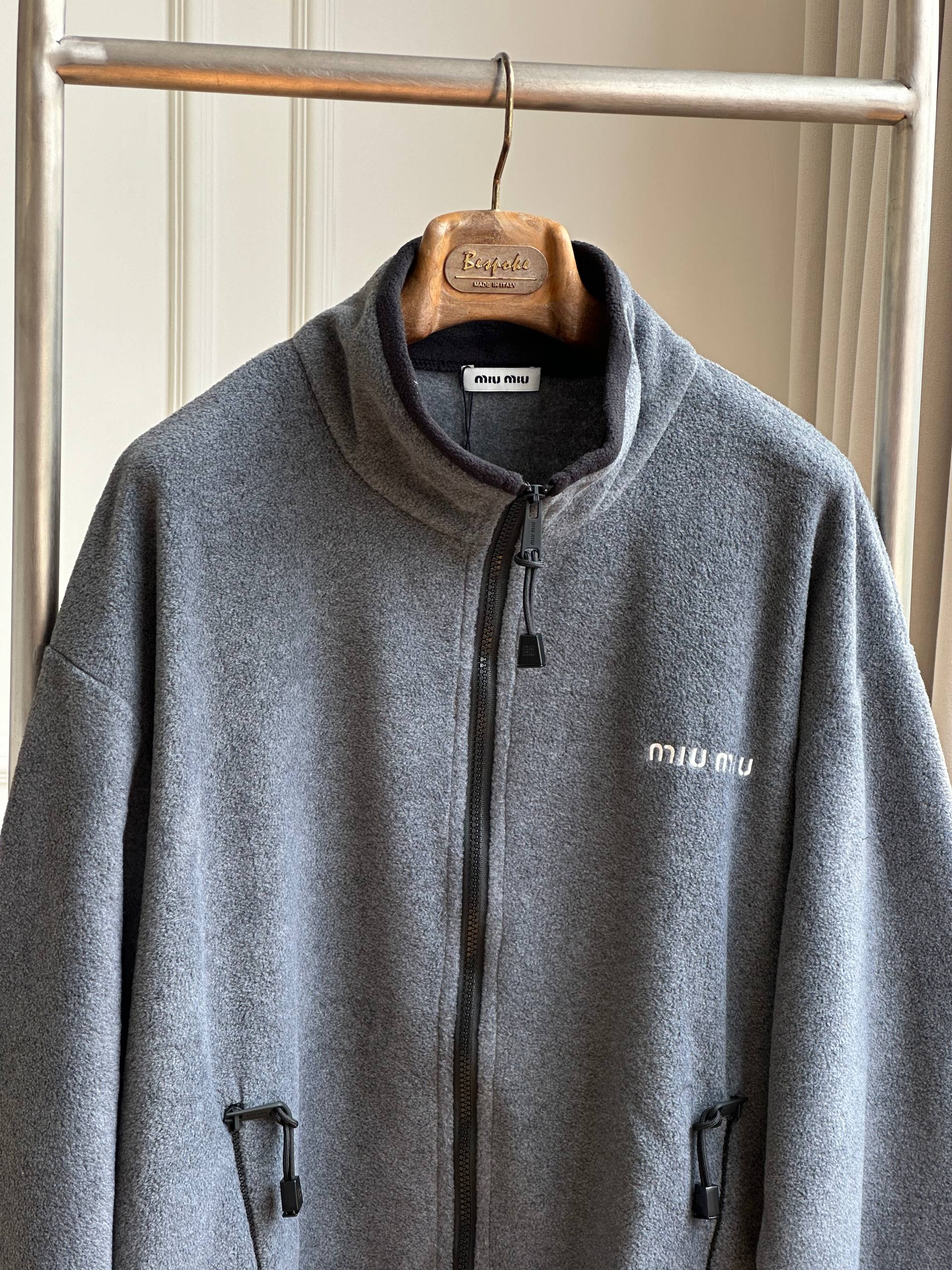 Miu Miu Grey Fleece Stand Collar Zipper Jacket