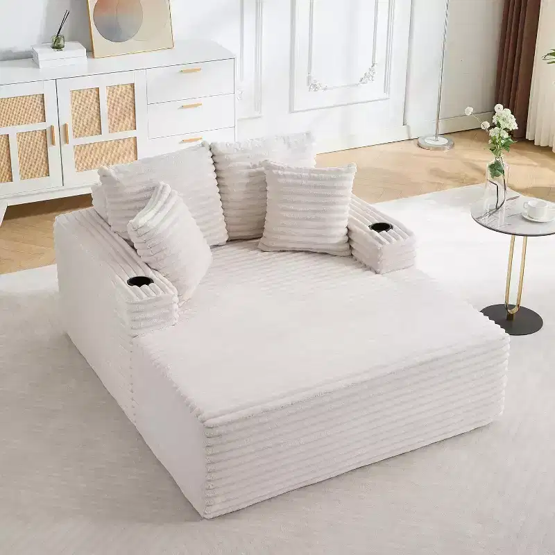 Fauteuil de salon surdimensionné de 162 cm, canapé-lit sans armature en velours côtelé avec 2 oreillers et 2 porte-gobelets, aucun assemblage requis, beige/gris/vert/noir