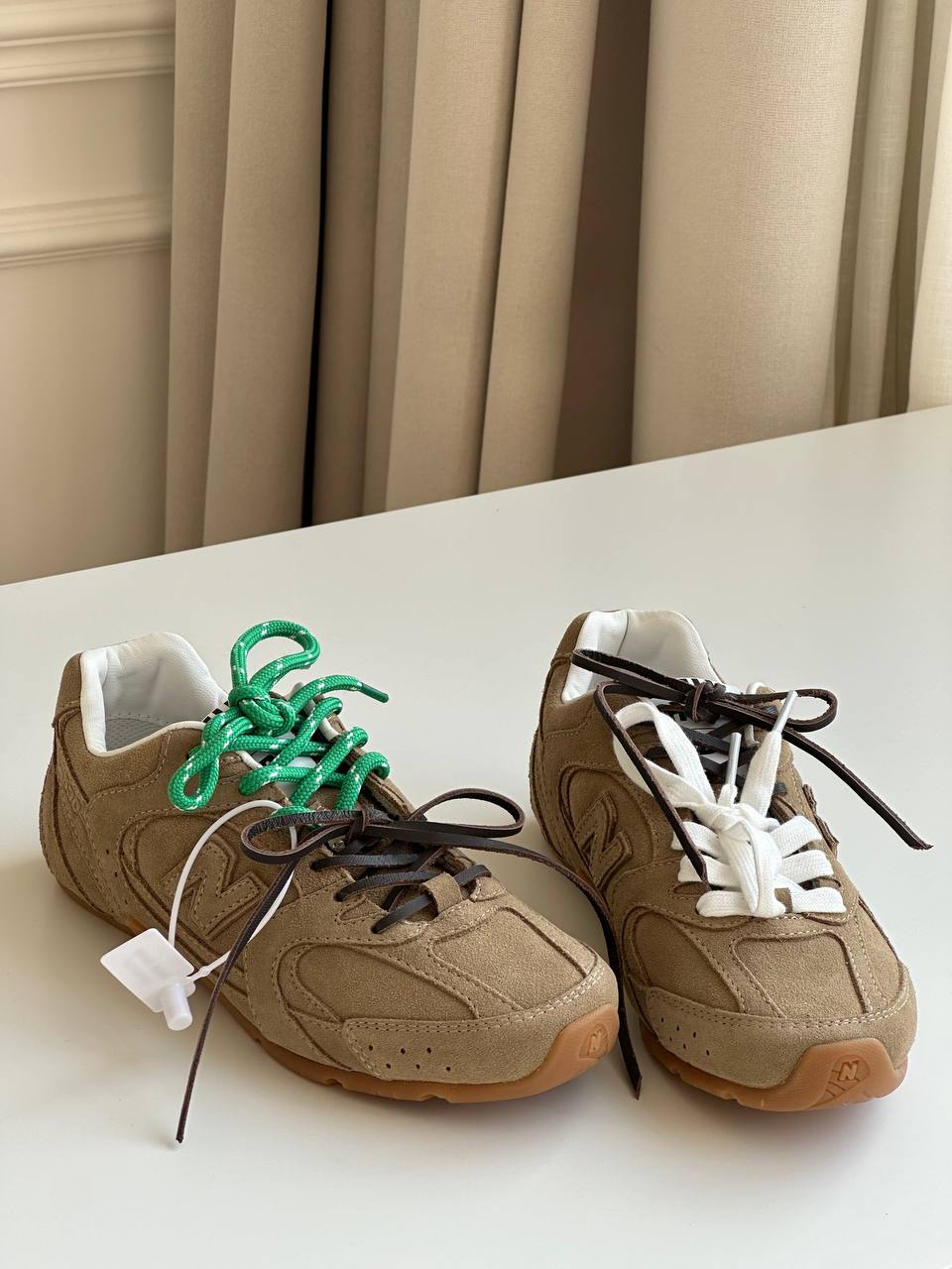 Khaki Suede Multi-Lace Retro Low-Top Trainer Sneakers