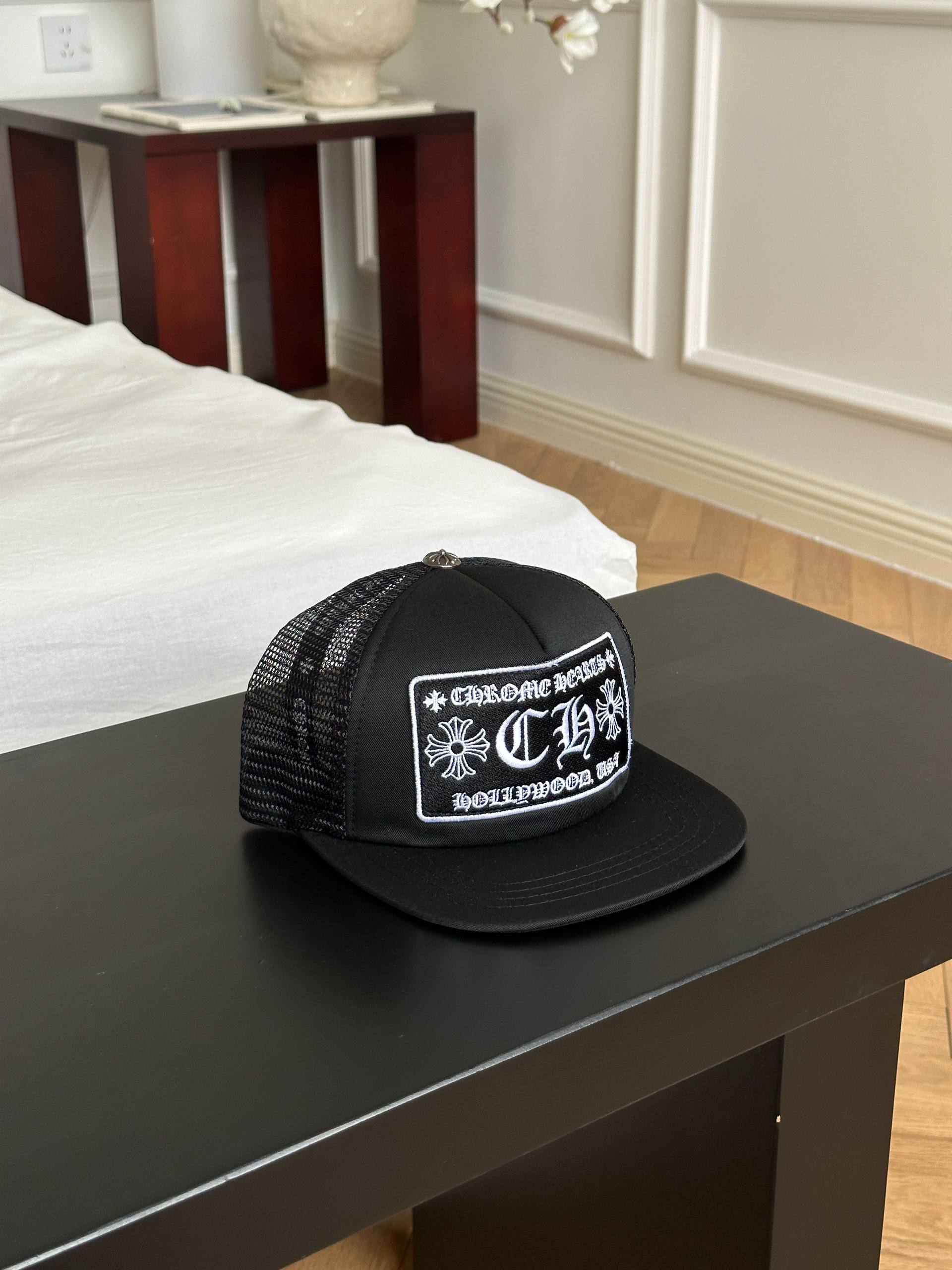 Chrome Hearts Cross Patch Mesh Trucker Flat Brim Cap