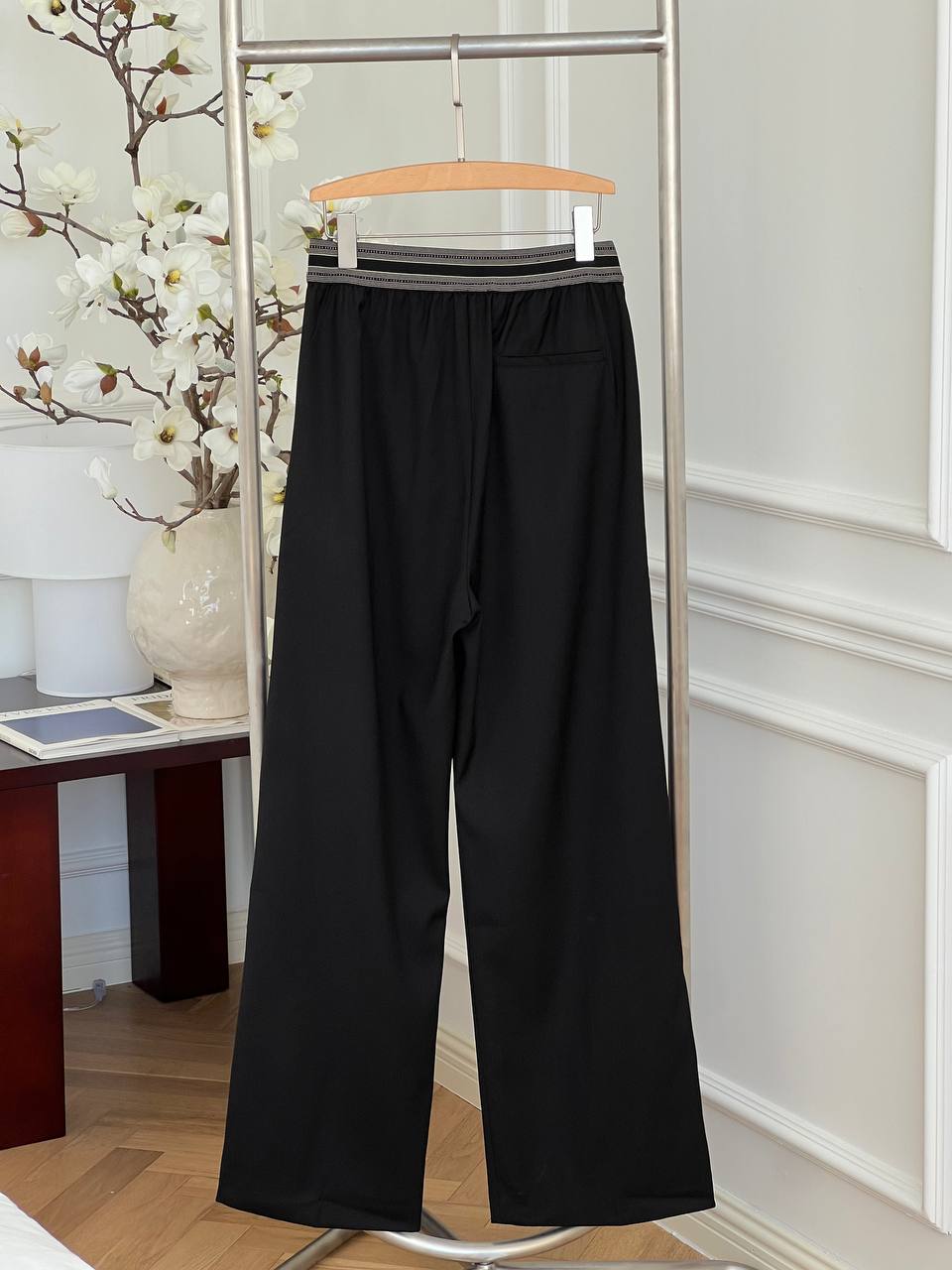 Prada Black Elastic Waist Wide Leg Trousers