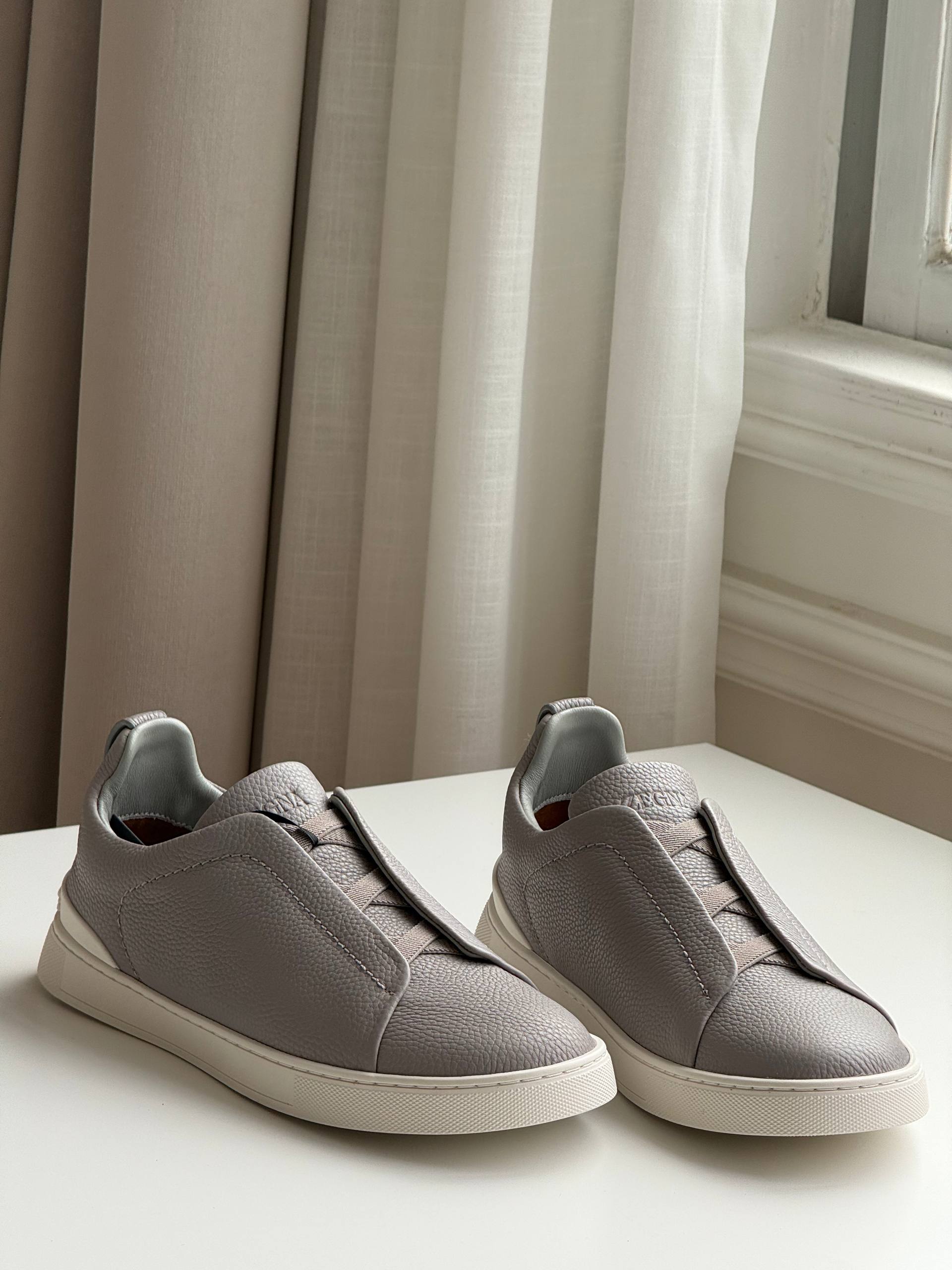 Zegna Triple Stitch Slip-On Leather Casual Sneakers