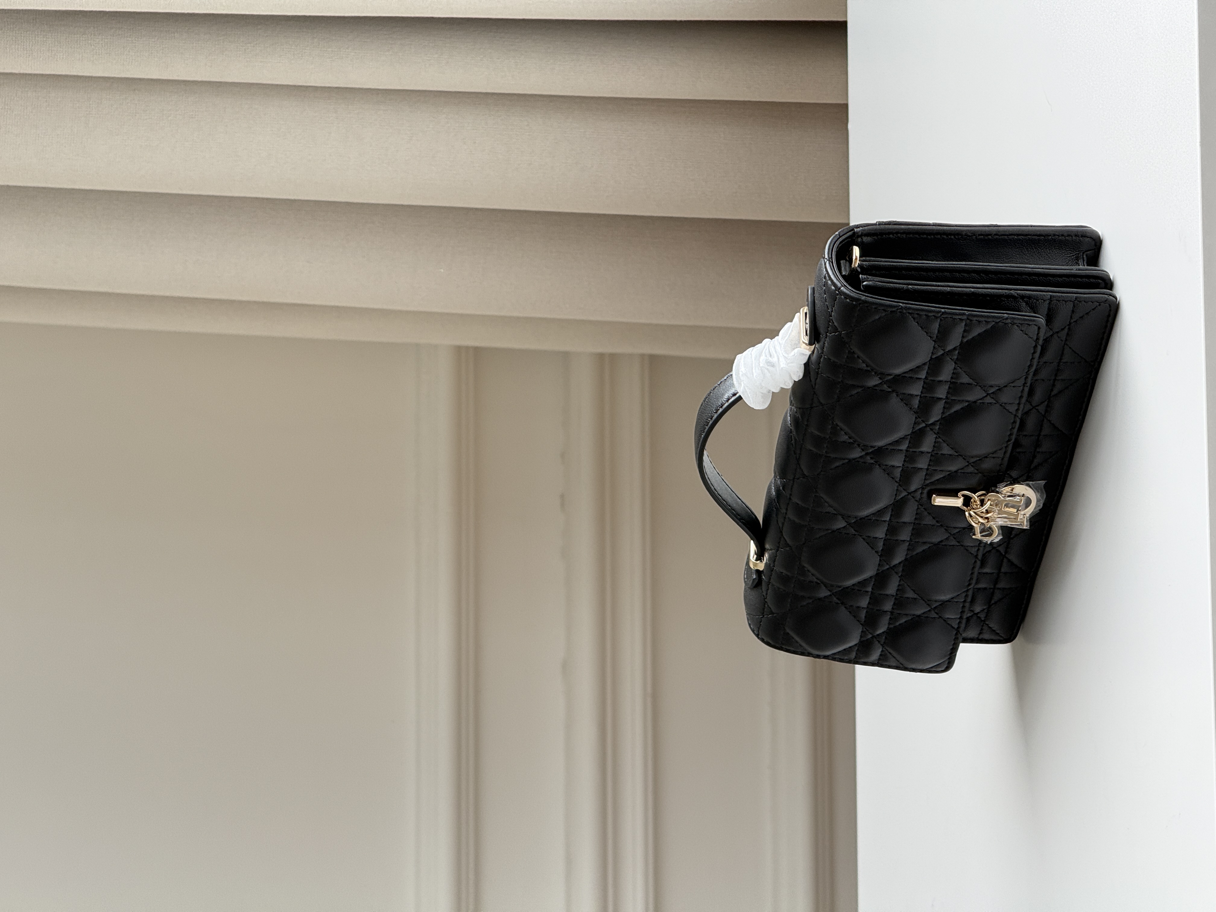 Dior Black Cannage Lambskin Long Handbag with Charms