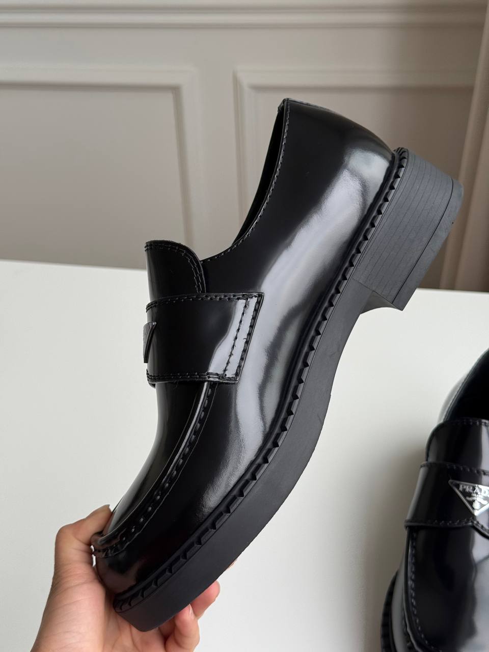 Prada Monolith Brushed Leather Loafers