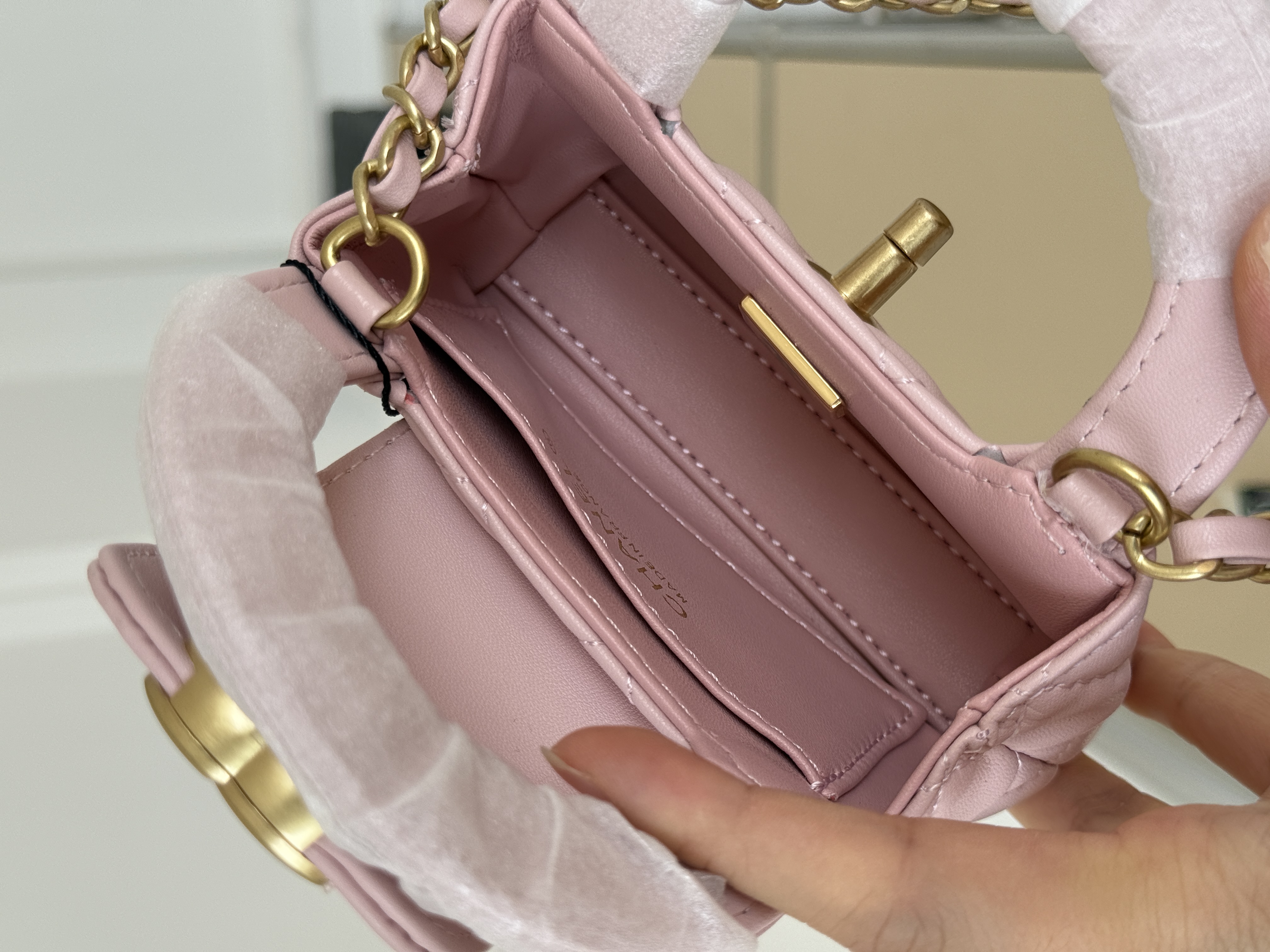 Chanel Cherry Blossom Pink Smooth Lambskin Mini Top Handle Quilted Crossbody Bag With Gold CC Turnlock