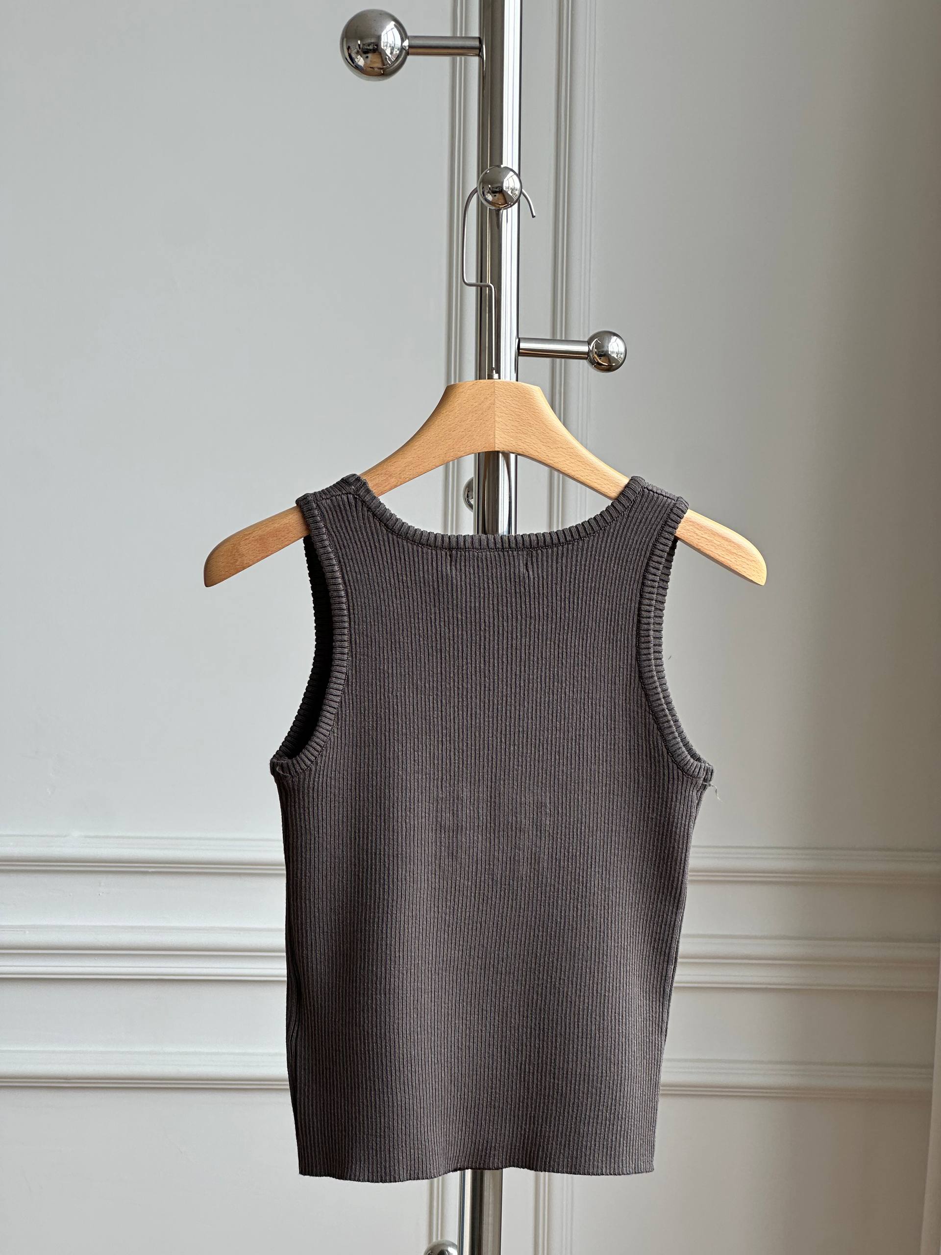 Miu Miu Crystal Logo Ribbed Knit U-Neck Tank Top
