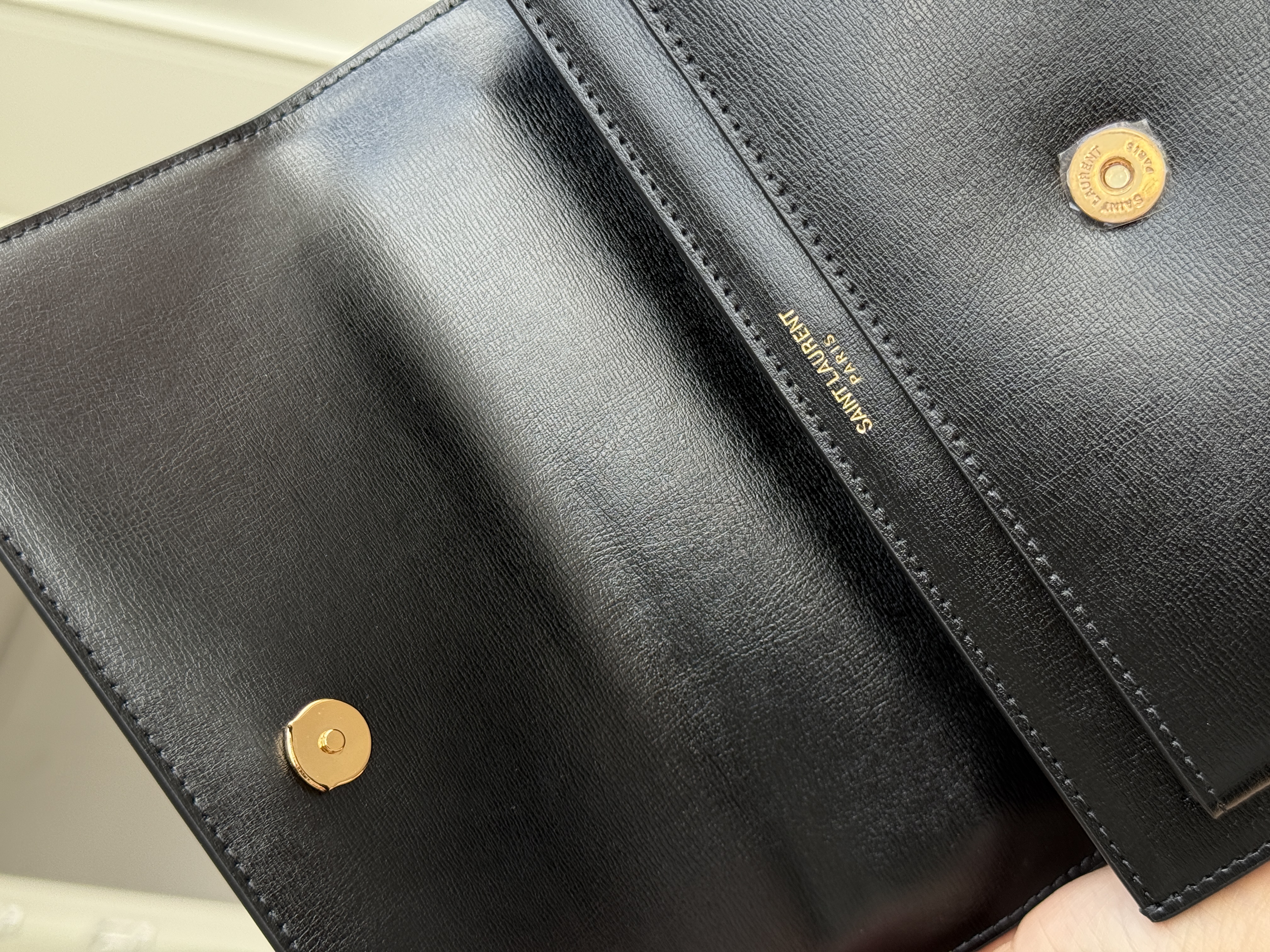 Yves Saint Laurent Black Smooth Calfskin Gold Logo Shoulder Bag