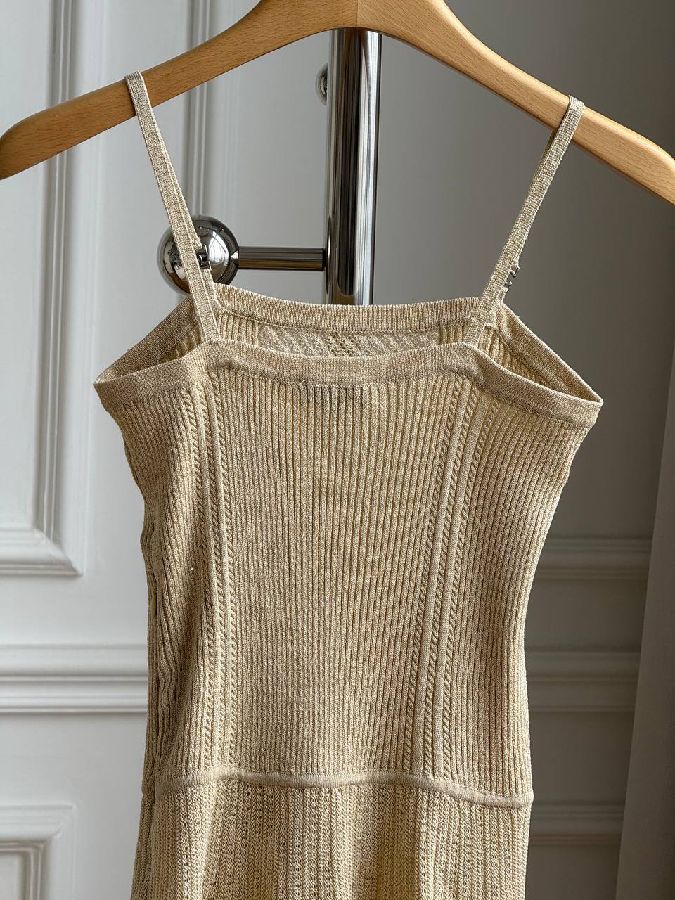 Sequin-Embellished Ribbed Knit Cami Midi Dress