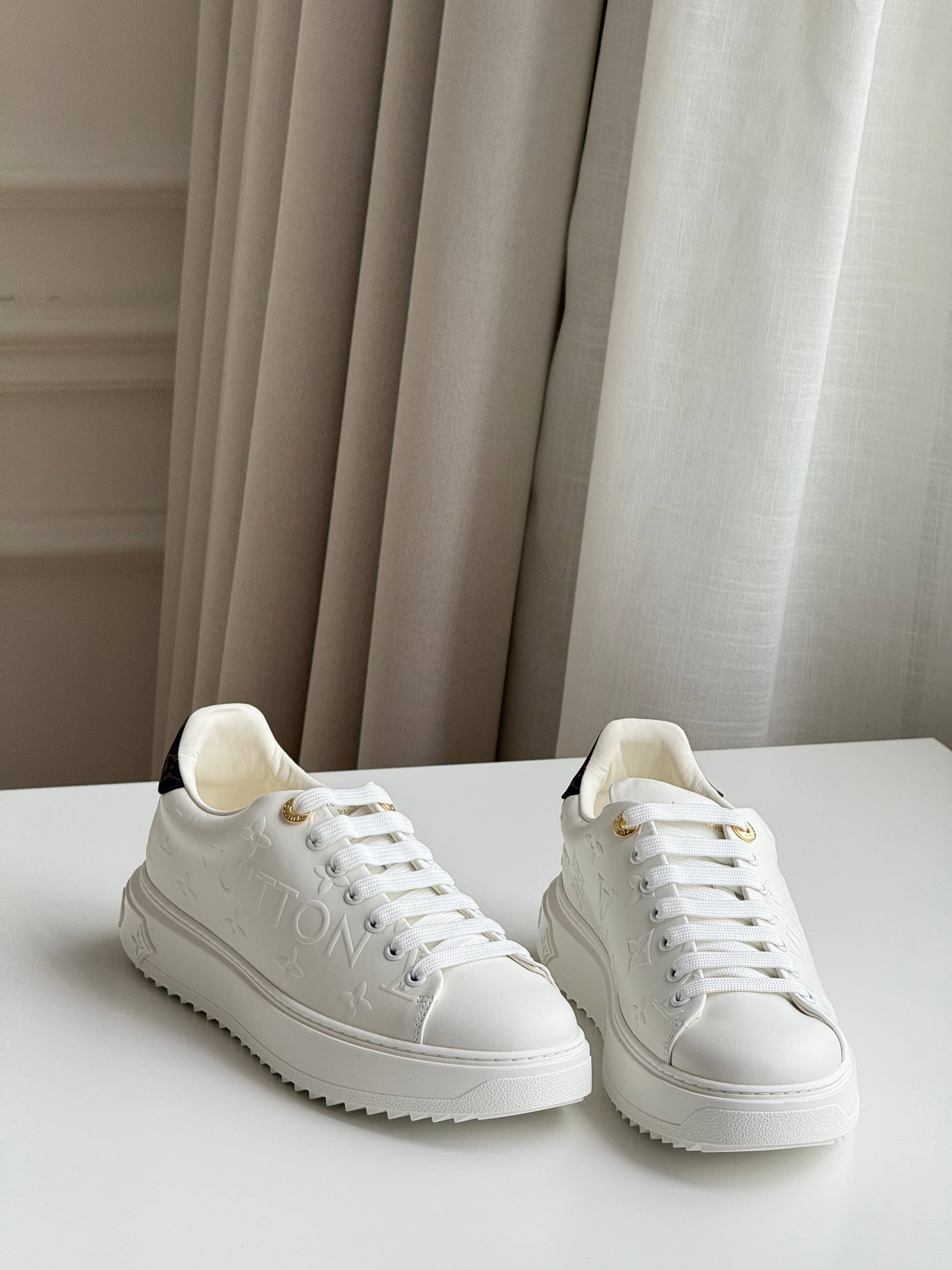 LV White Sneakers / Time Out Monogram Embossed Sneakers