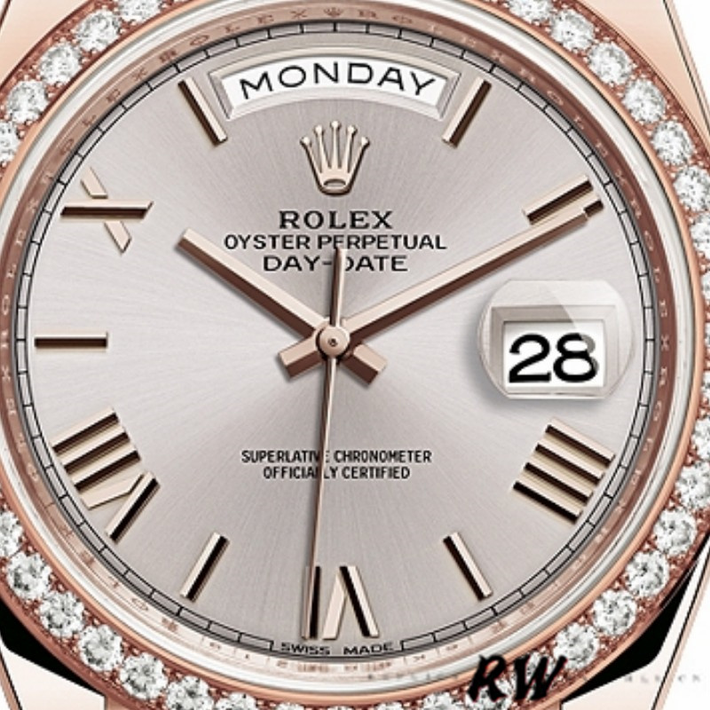Rolex Day-Date 228345RBR Sundust Roman Dial Diamond Bezel 40mm Mens Replica Watch