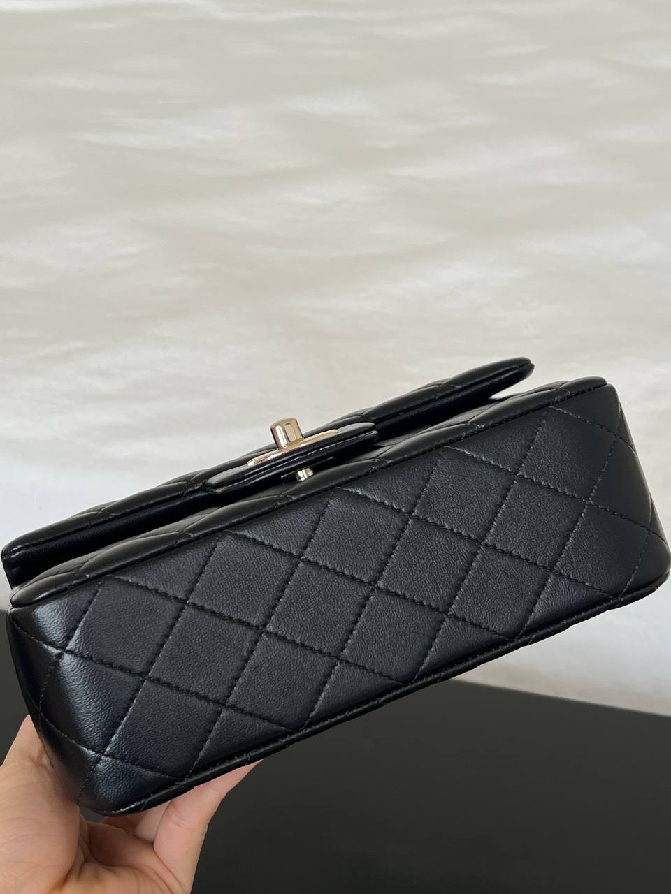 Chanel Black Lambskin Mini Classic Flap With Top Handle