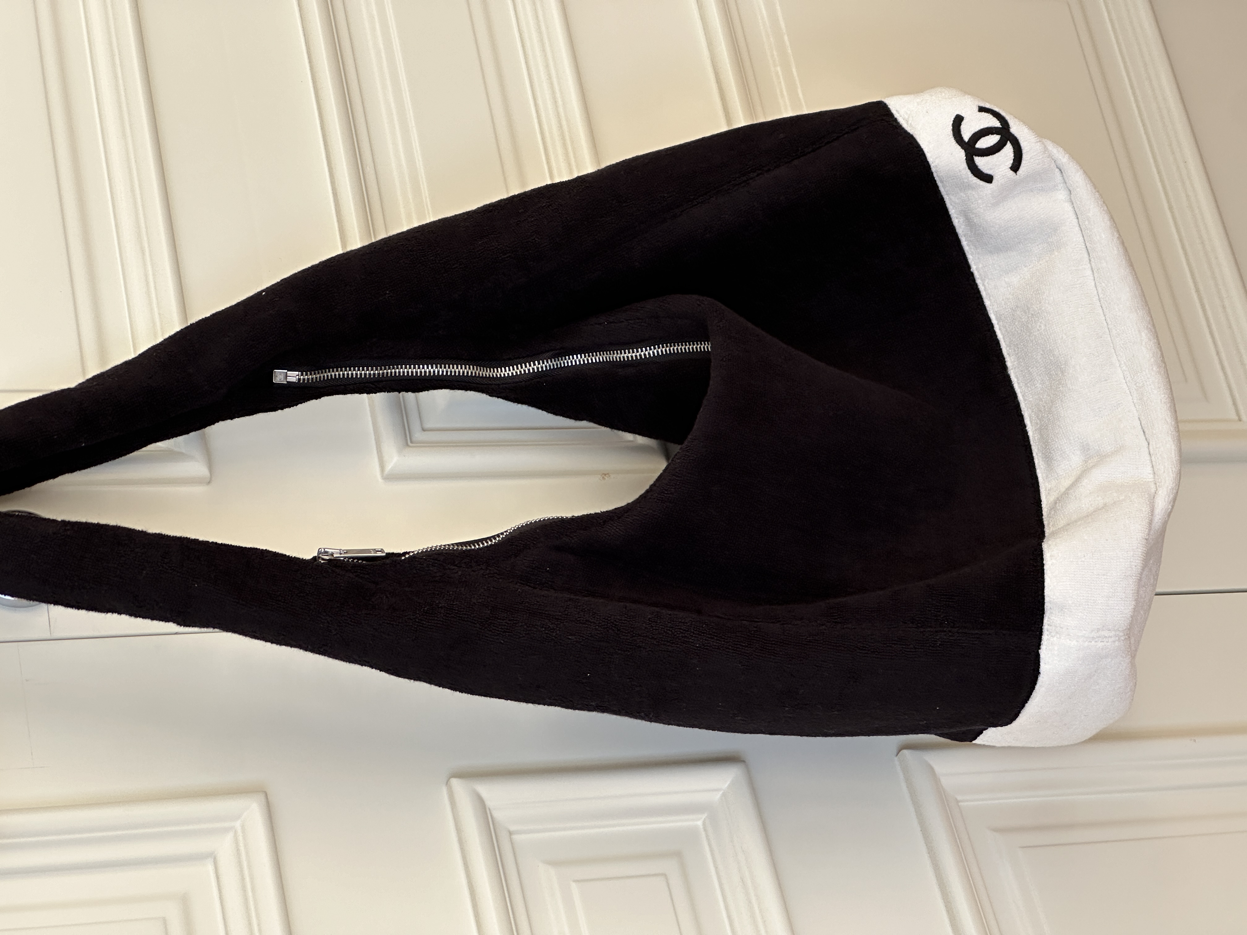 Chanel Black and White Terry Cloth Beach Bag