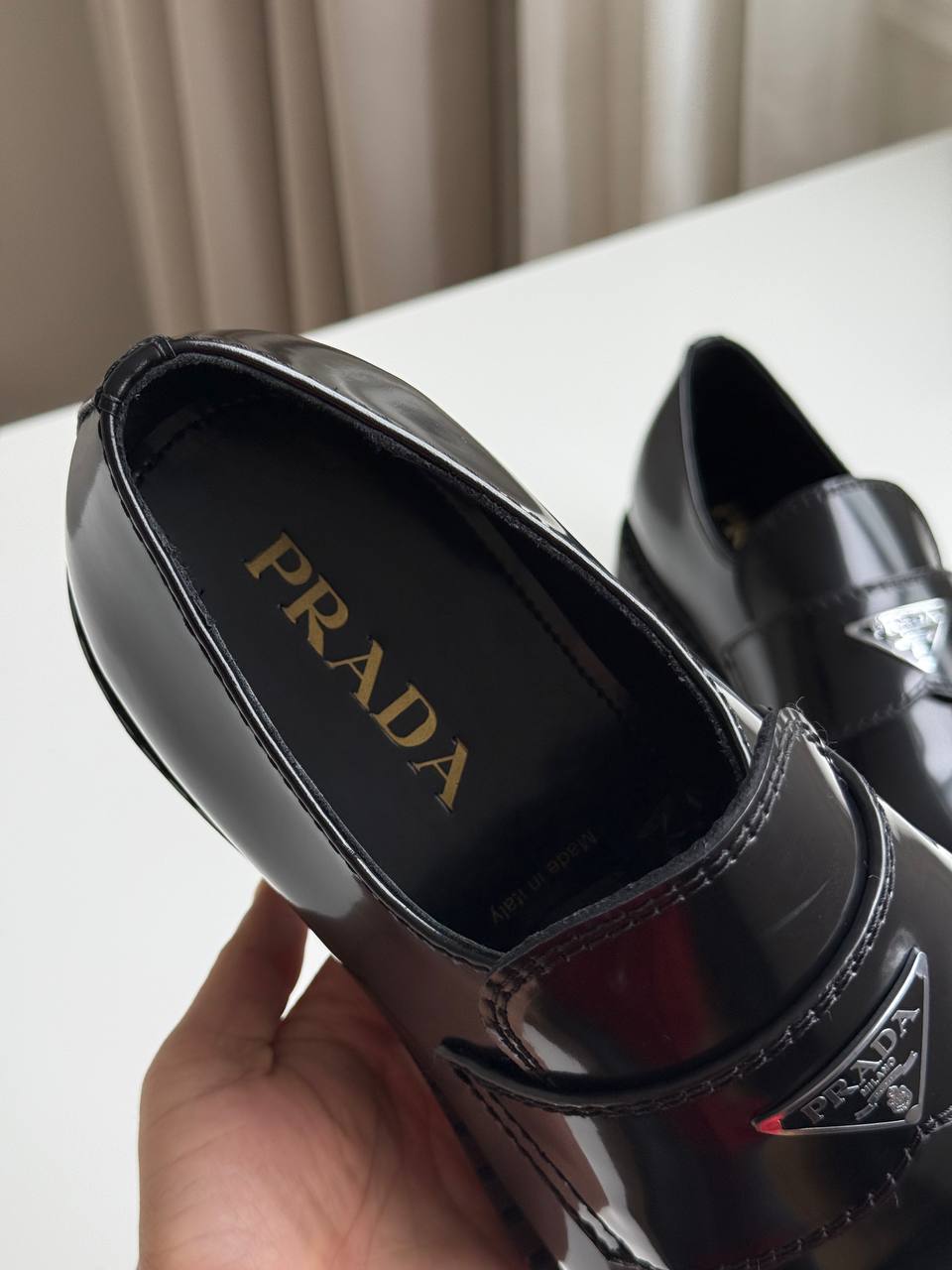 Prada Monolith Brushed Leather Loafers
