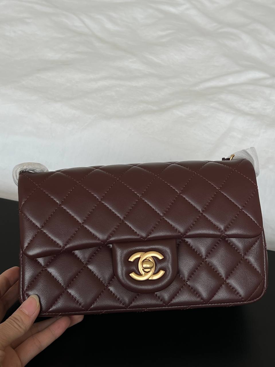 Chanel Burgundy Lambskin Classic Quilted Flap Bag With Vintage Gold CC Turnlock