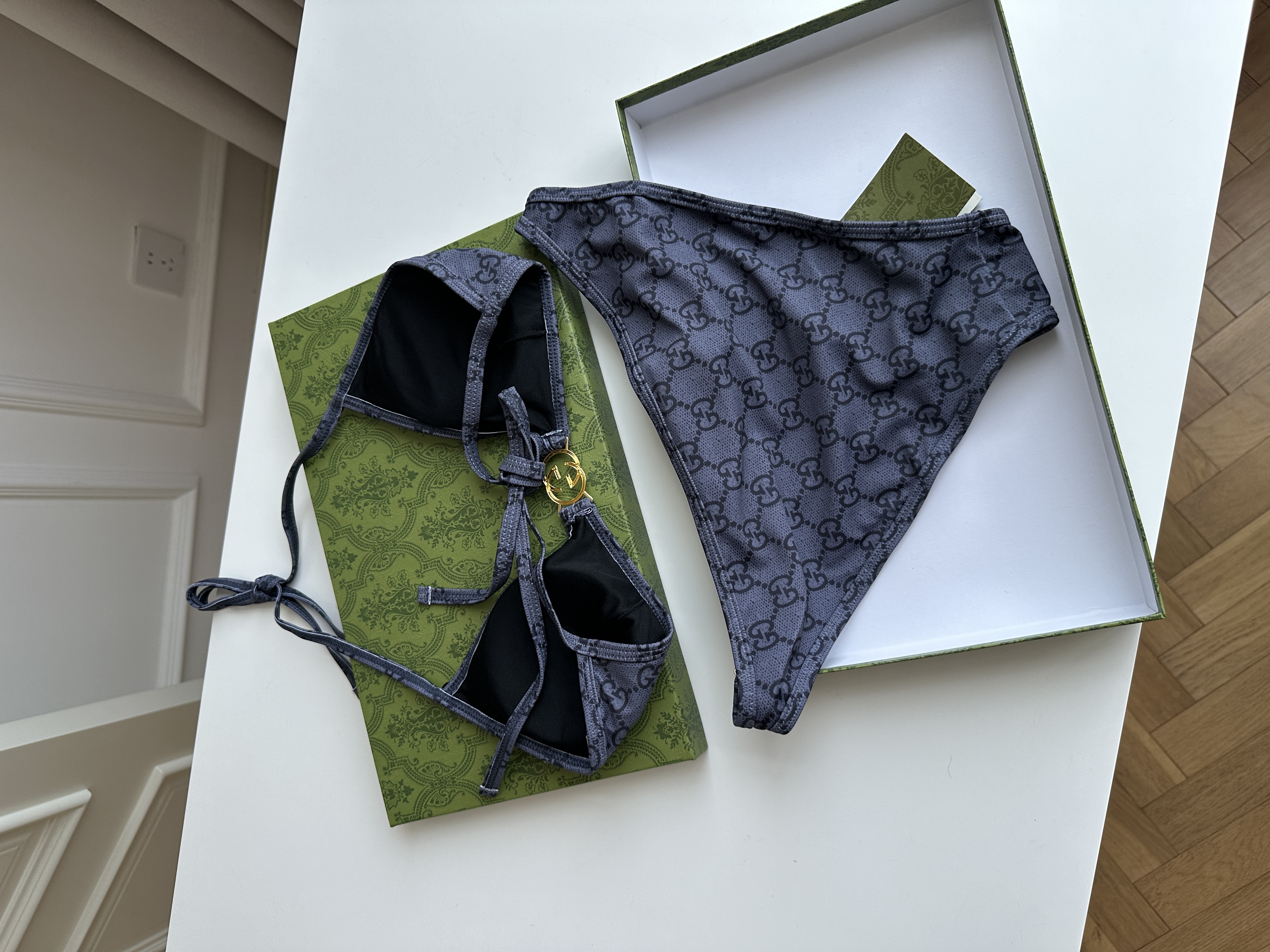 Gucci Grey-Blue Interlocking G Monogram Bikini
