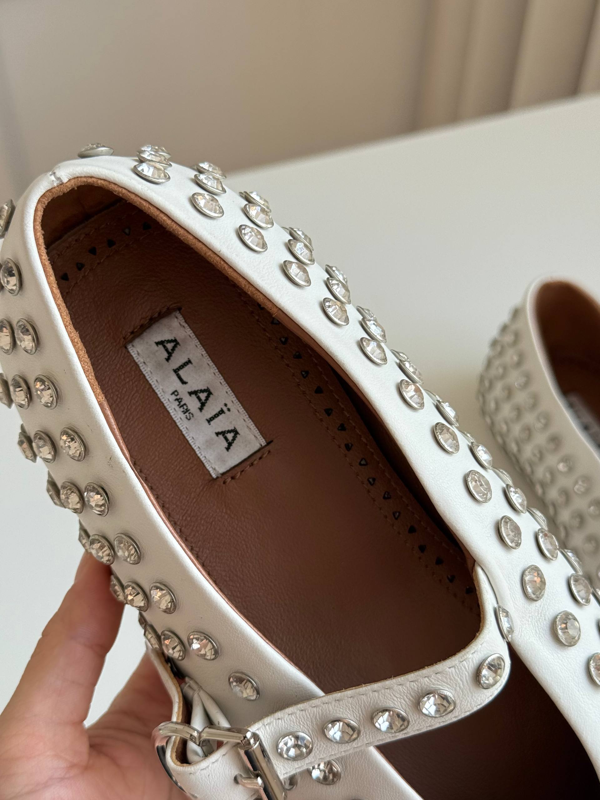 Rhinestone Studded Mary Jane Ballet Flats / Crystal Embellished Ballerina Shoes