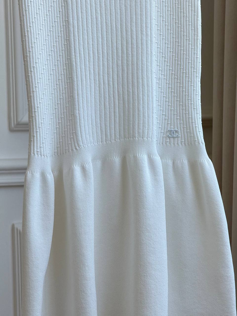 CHANEL Camellia Jacquard Sleeveless Knit Dress