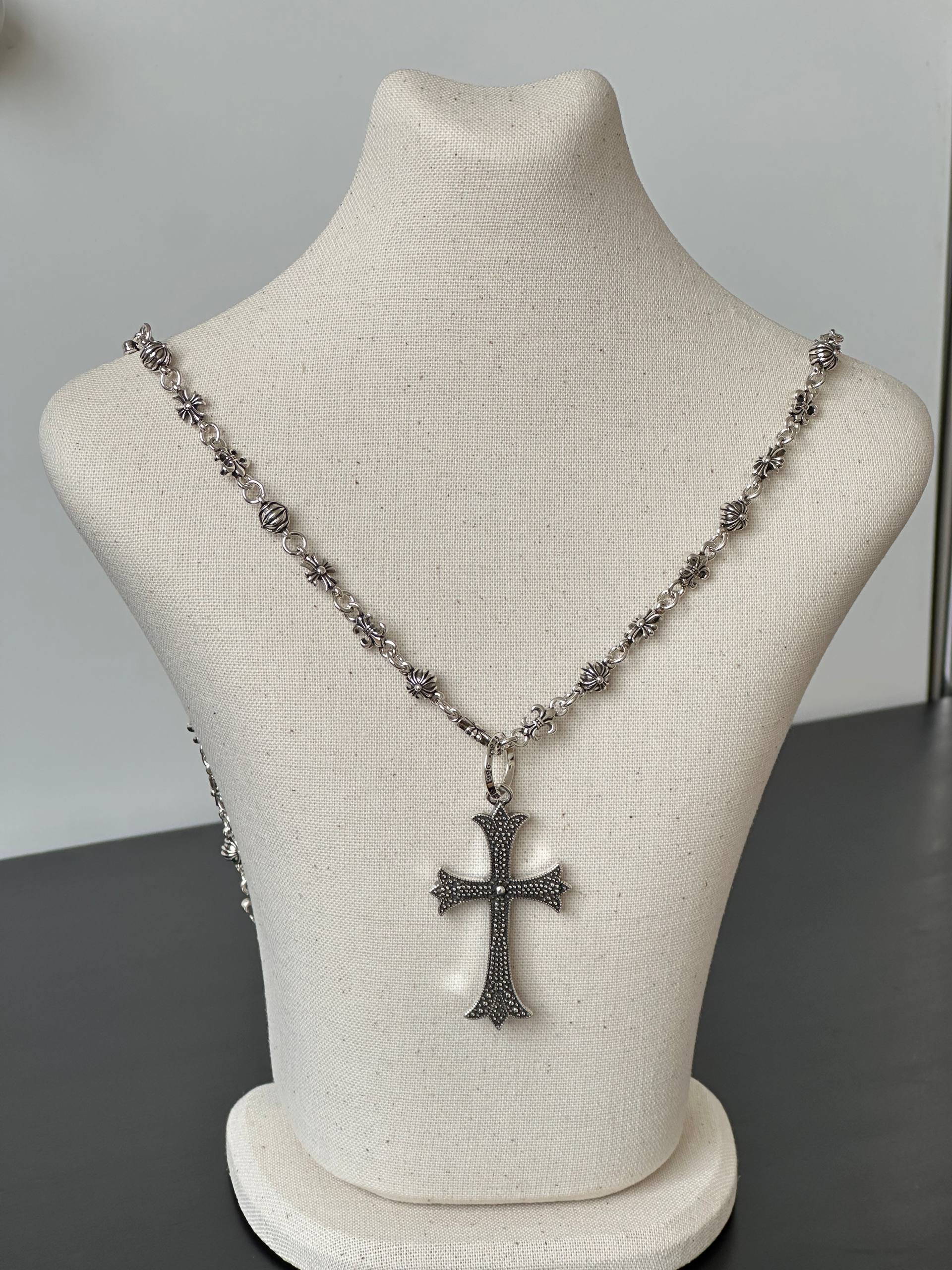 Chrome Hearts Cross Pendant Necklace with Blue Enamel