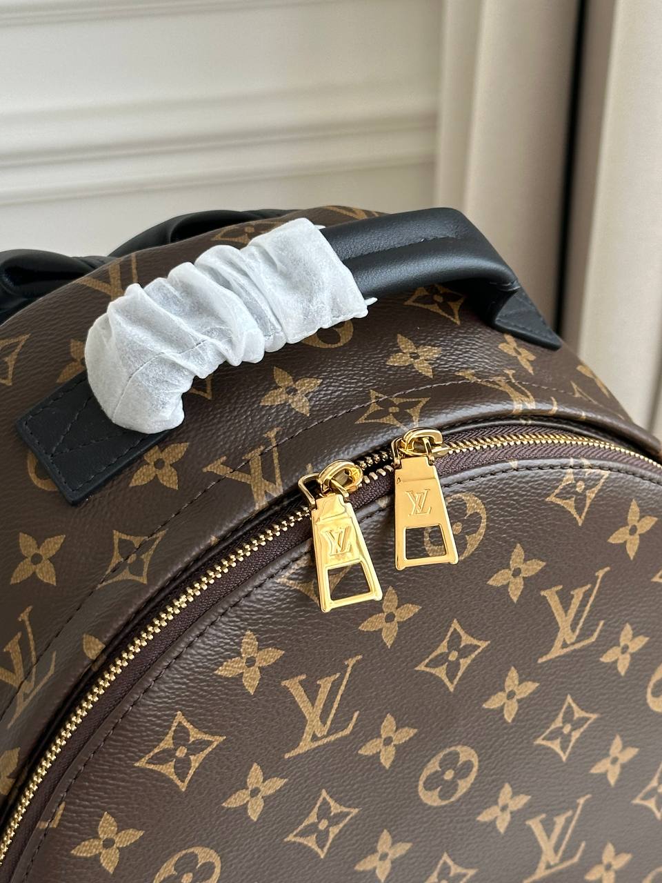 Louis Vuitton Classic Monogram Canvas Black Leather Logo Medium Backpack