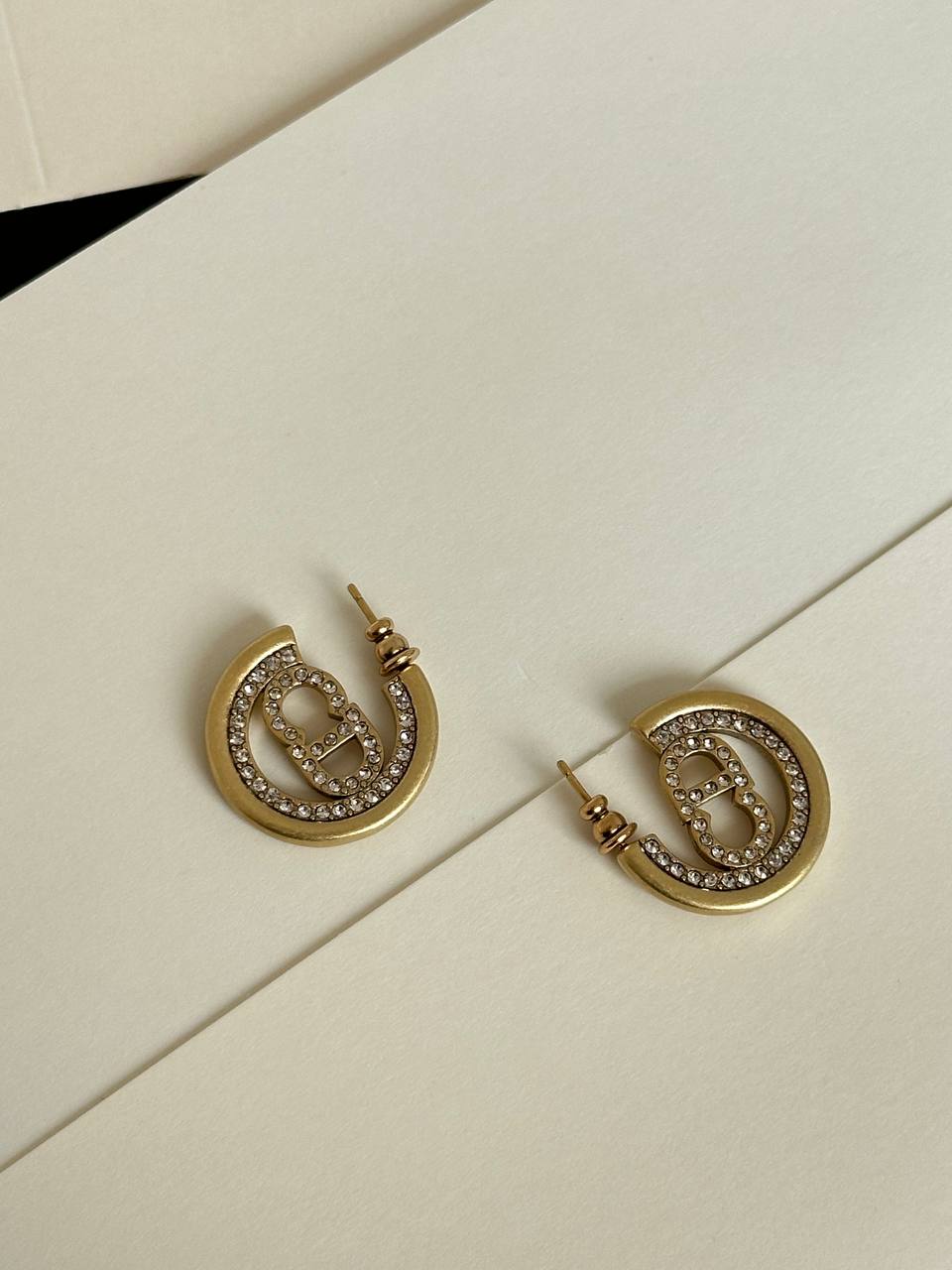 Dior Vintage Gold Full Crystal CD Half Hoop Earrings