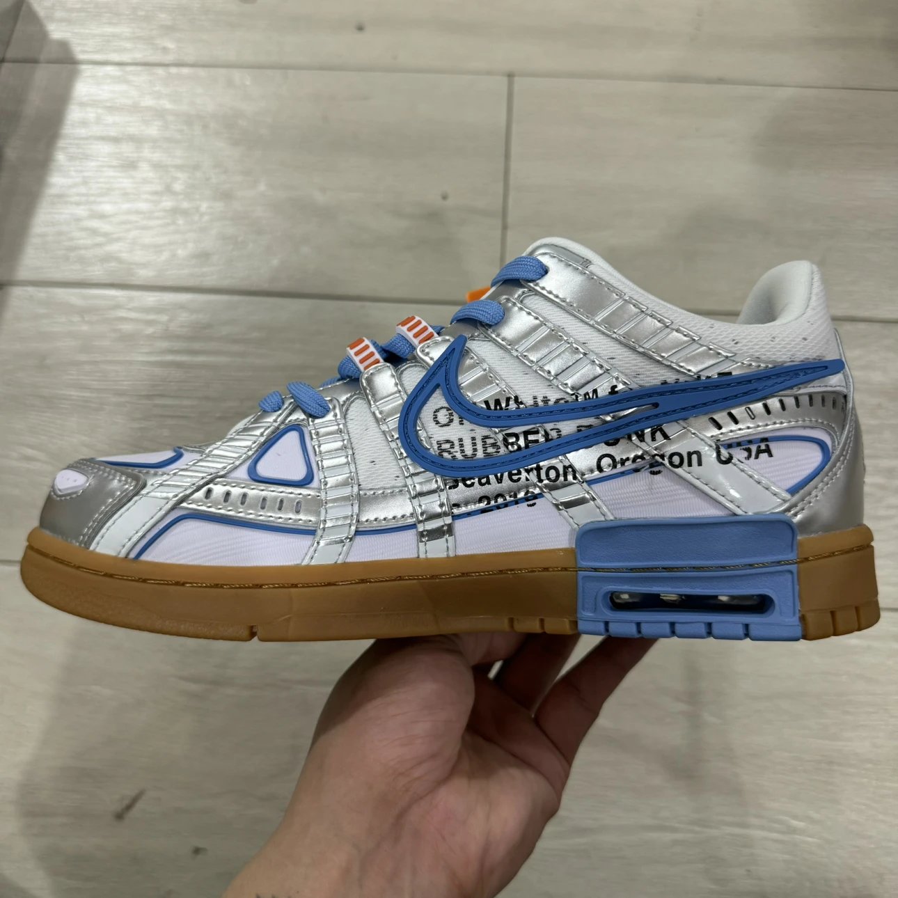 off white & Rubber Dunk Air sneaker Silver Blue