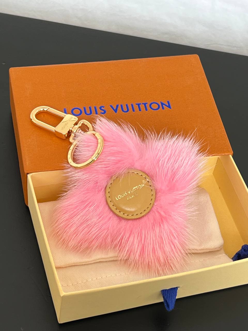 Louis Vuitton Pink Fur Cartoon-face Keychain Bag Charm