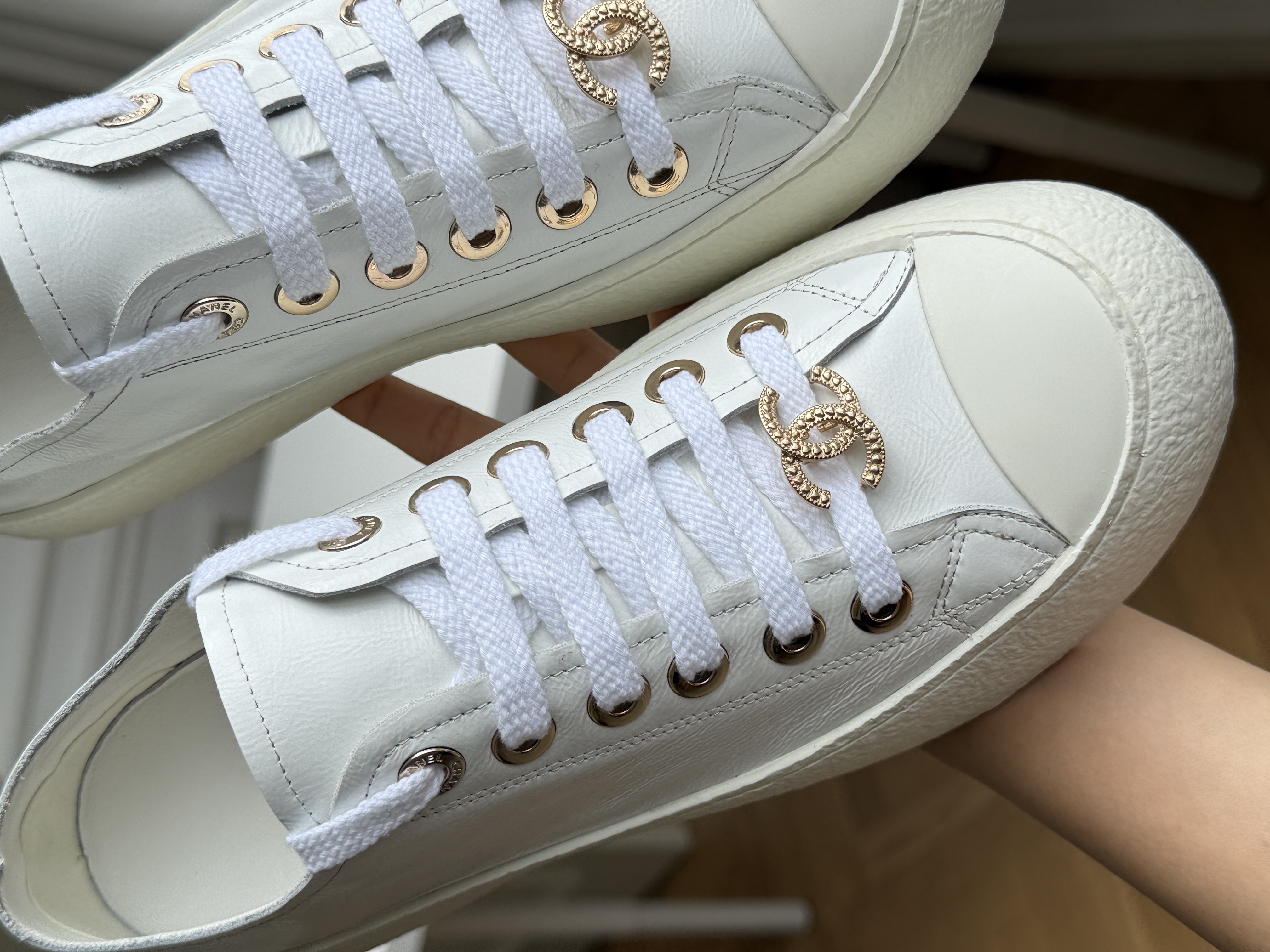 Chanel Thick-Soled Cookie White Sneakers