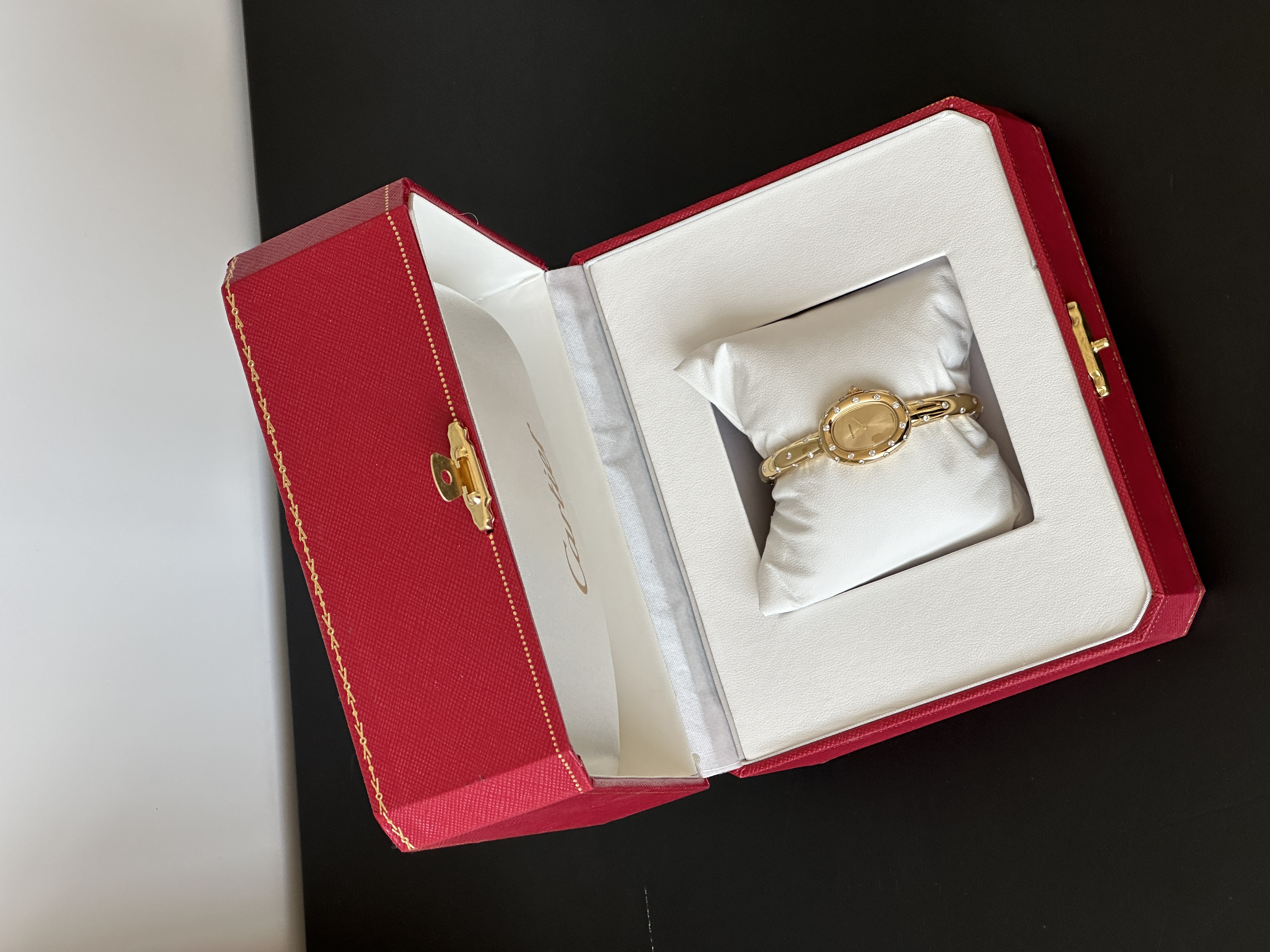 Cartier Baignoire Oval Full Yellow Gold Diamond Bangle Watch
