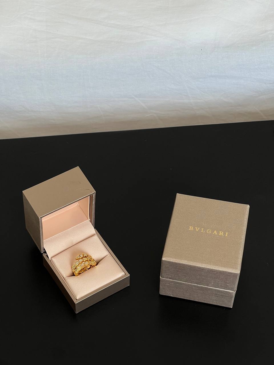 BVLGARI Serpenti Viper Yellow Gold Full Pave Diamond Snake Ring