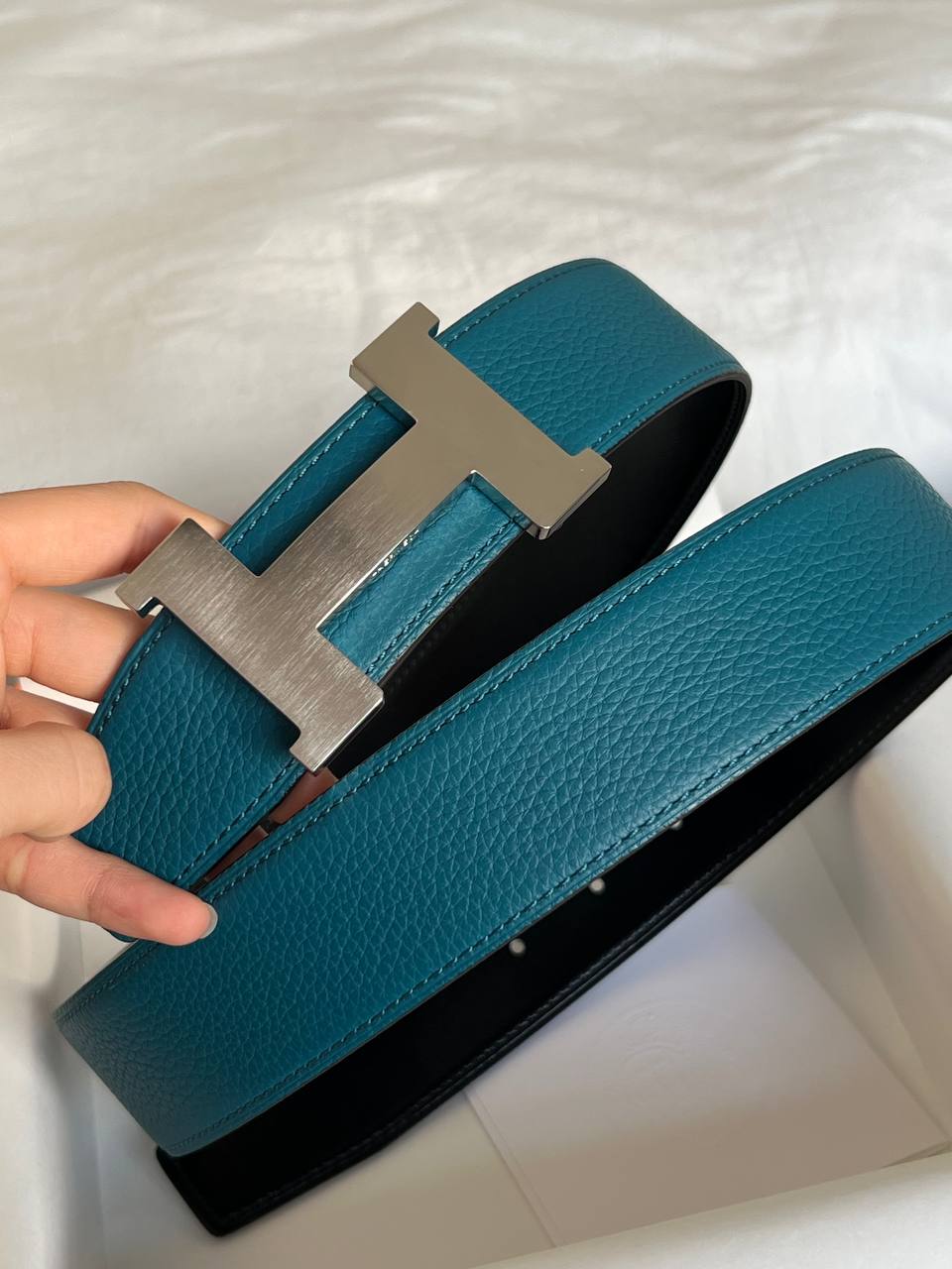 Hermès Dark Brown Grain Leather T Buckle Reversible Belt