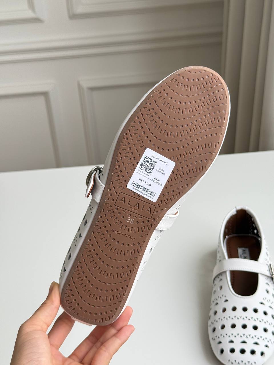 ALAÏA Vienne Laser-Cut Leather Mary Jane Ballerina Flats