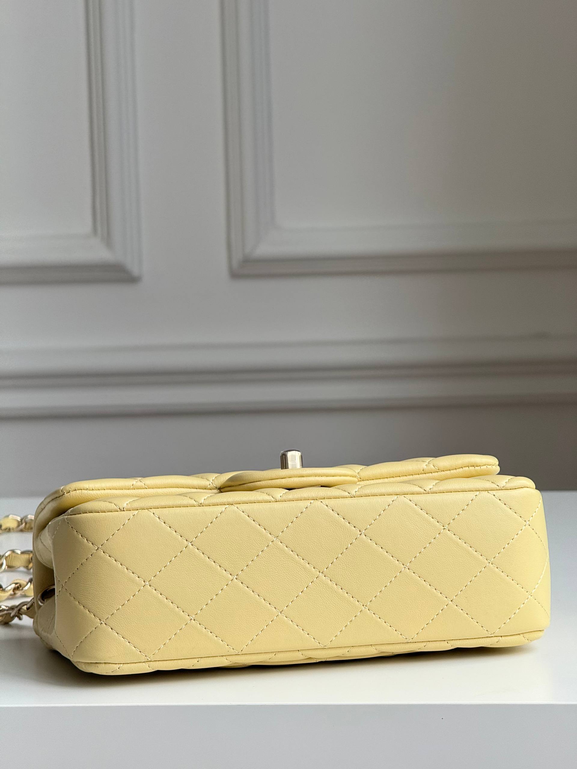 Chanel Classic Flap Small Quilted Lambskin Bag in Pastel Yellow